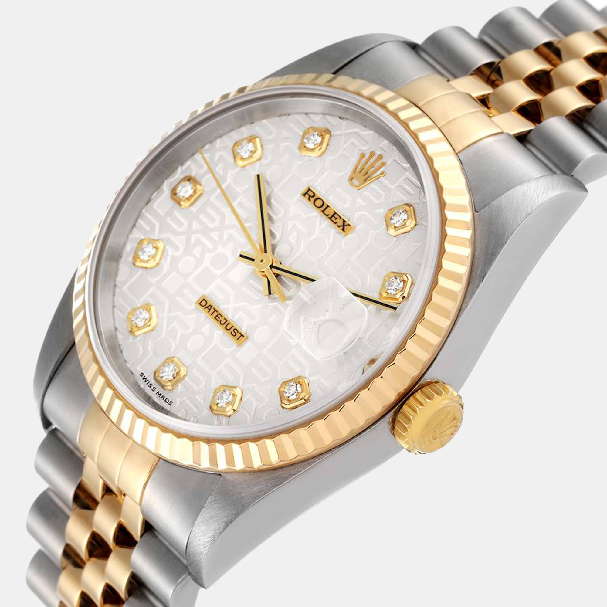 

Rolex Silver Diamonds 18K Yellow Gold And Stainless Steel Datejust 16233 Men's Wristwatch 36 mm