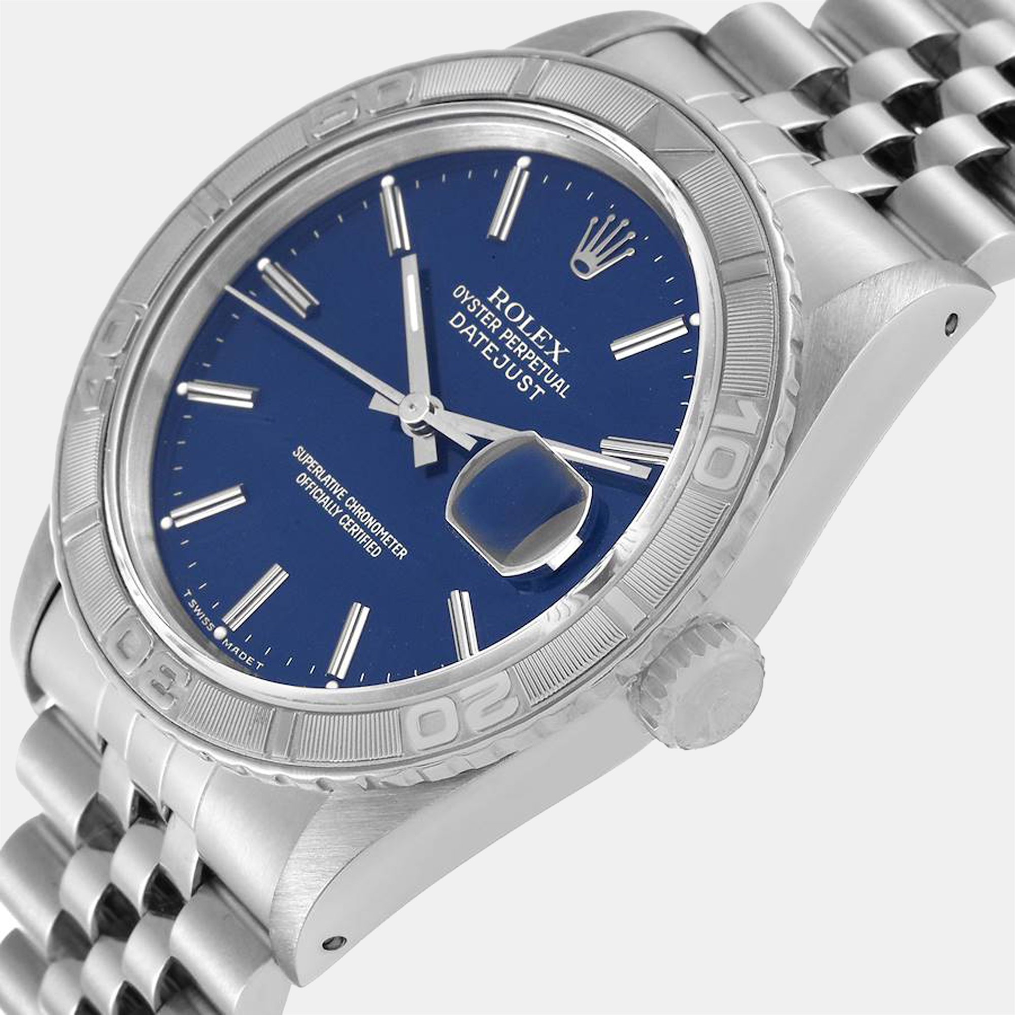 

Rolex Blue 18K White Gold And Stainless Steel Datejust Turnograph 16264 Automatic Men's Wristwatch 36 mm