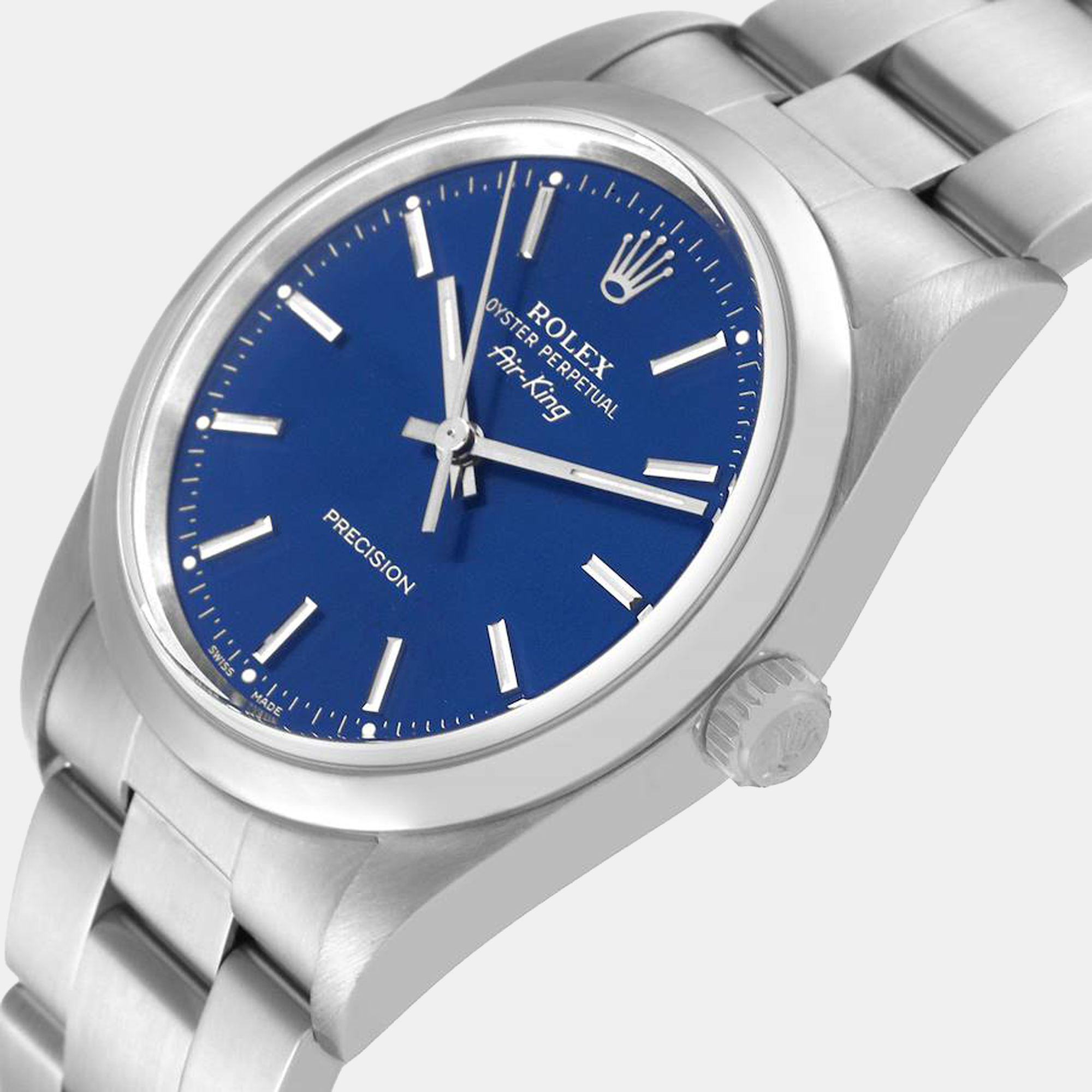 

Rolex Blue Stainless Steel Air-King 14000 Men's Wristwatch 34 mm