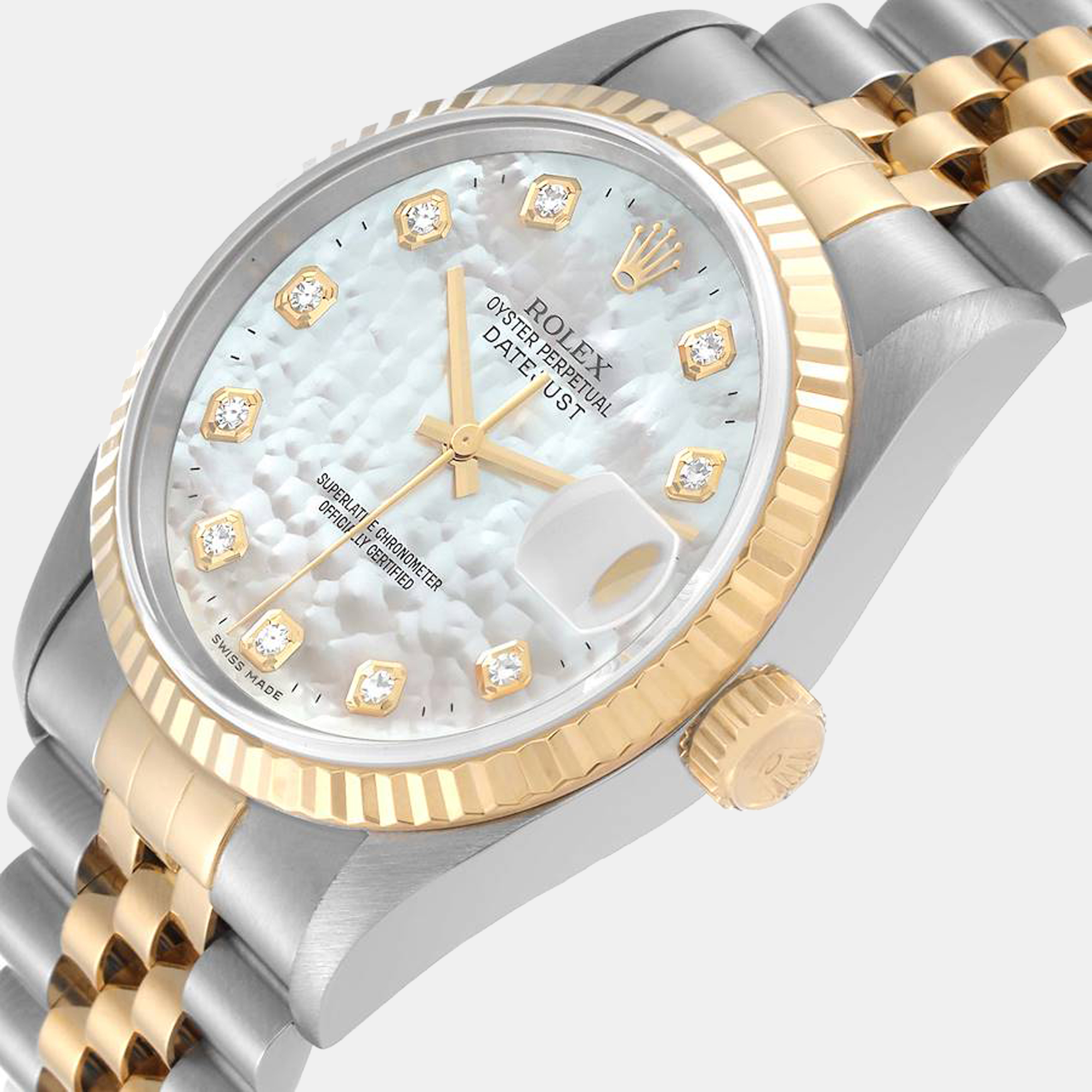 

Rolex MOP Diamonds 18K Yellow Gold And Stainless Steel Datejust 16233 Men's Wristwatch 36 mm, White