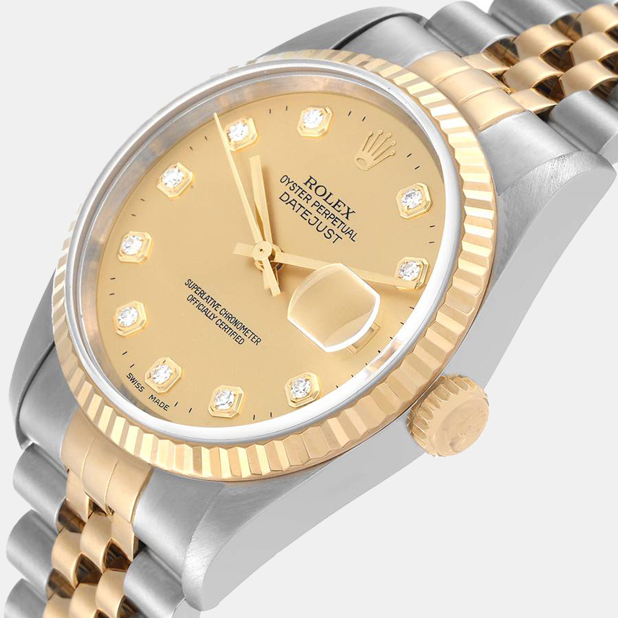 

Rolex Champagne Diamonds 18K Yellow Gold And Stainless Steel Datejust 16233 Men's Wristwatch 36 mm