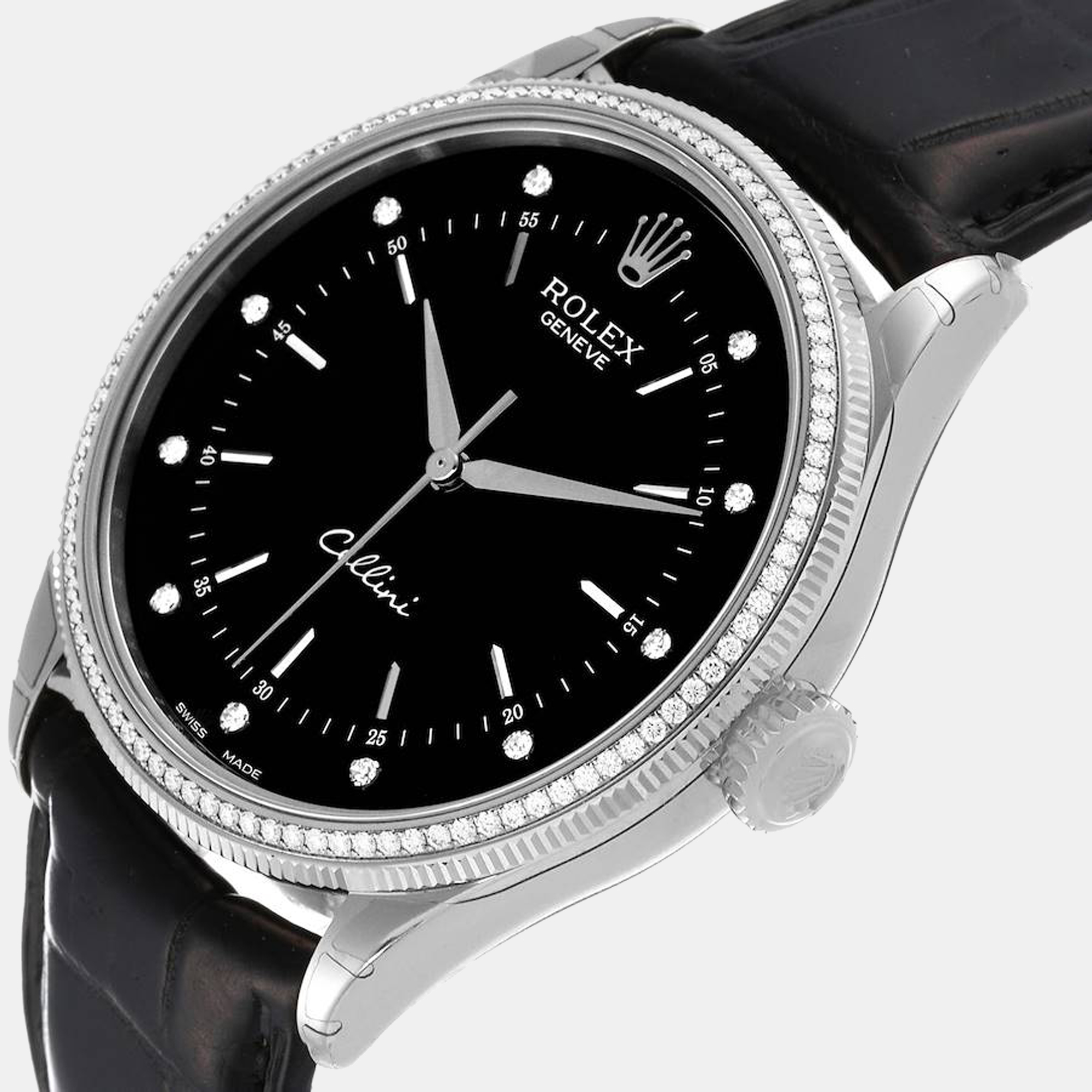 

Rolex Black 18K White Gold Cellini 50609 Men's Wristwatch 39 mm