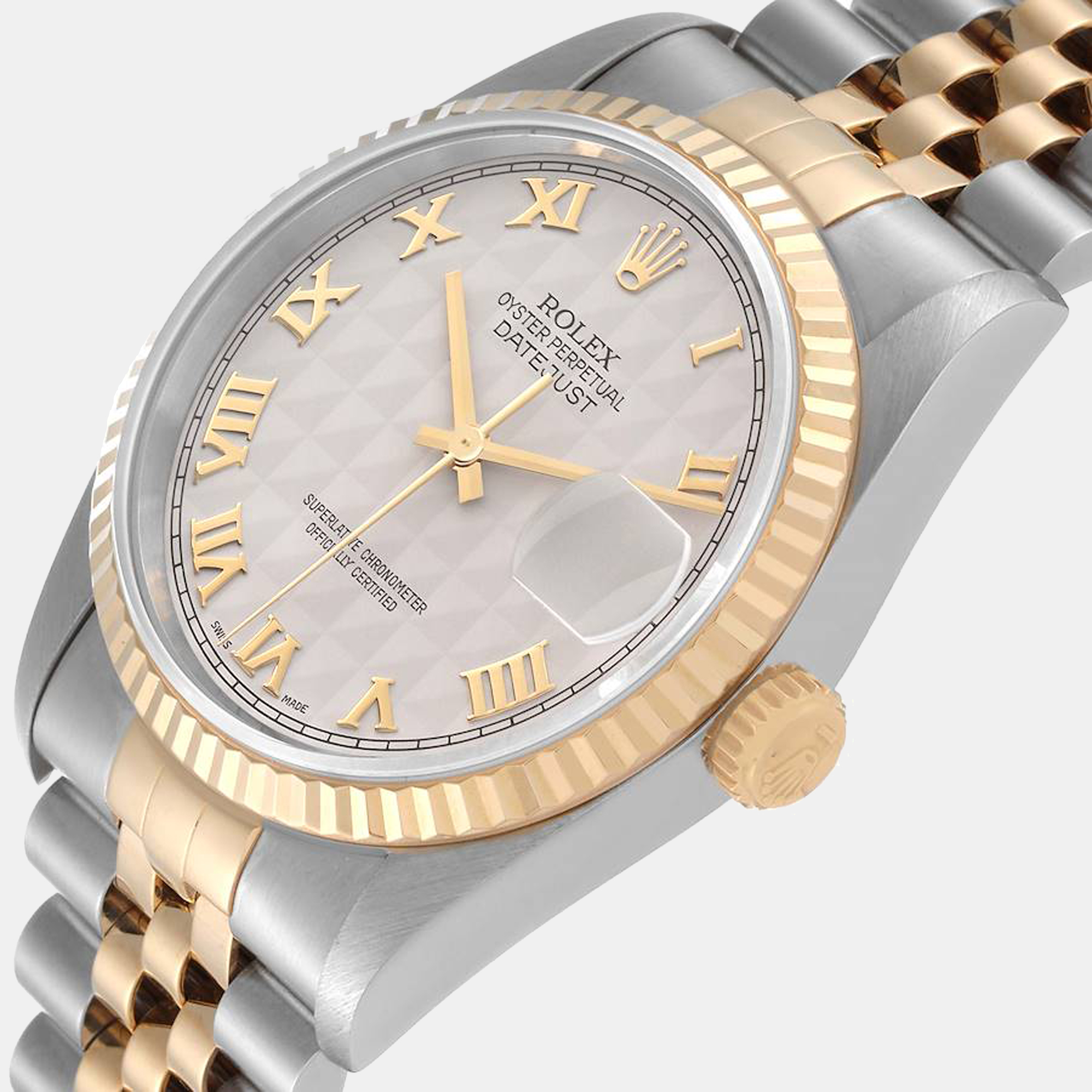 

Rolex Silver Diamonds 18K Yellow Gold And Stainless Steel Datejust 16233 Men's Wristwatch 36 mm