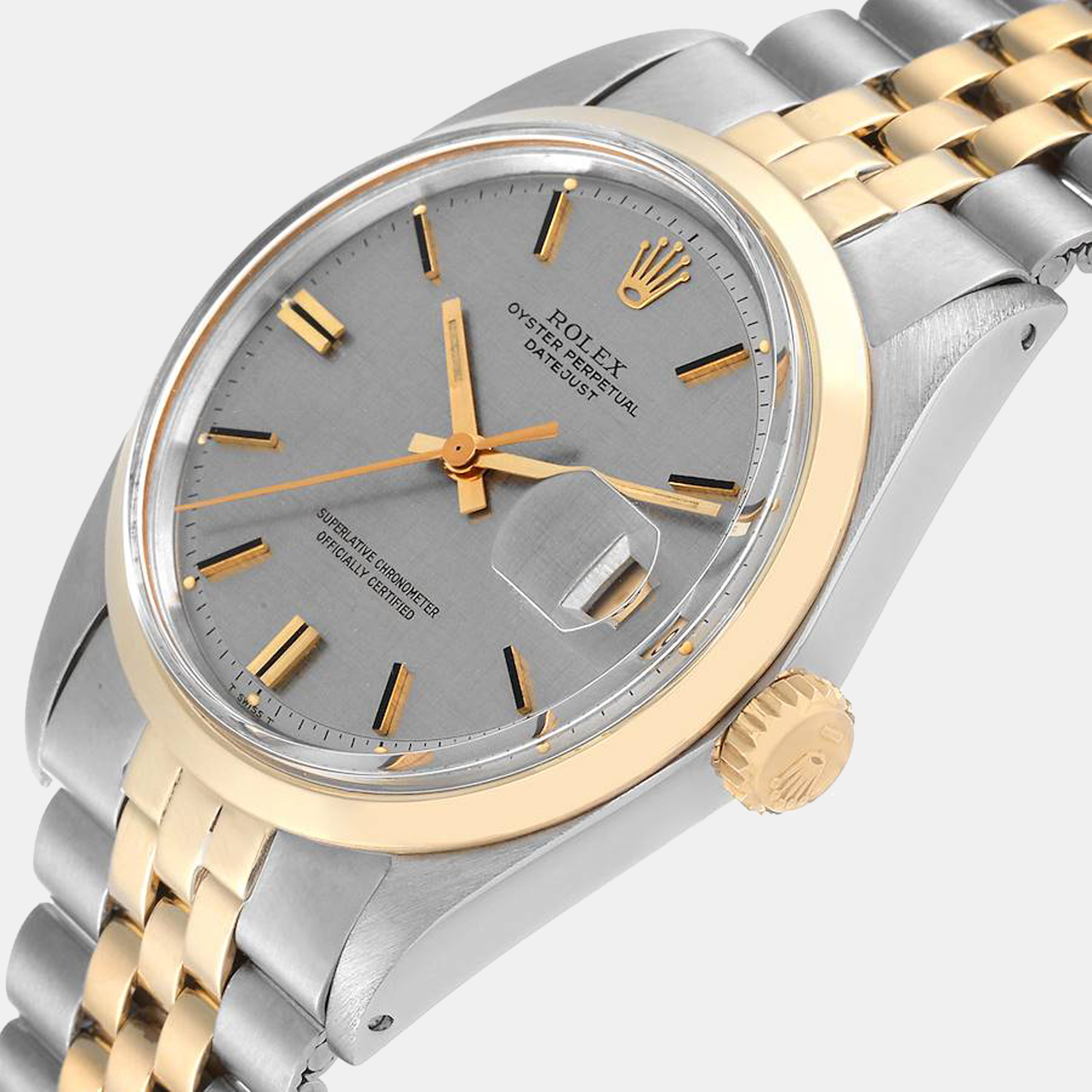 

Rolex Silver 18k Yellow Gold And Stainless Steel Datejust 1600 Automatic Men's Wristwatch 36 mm