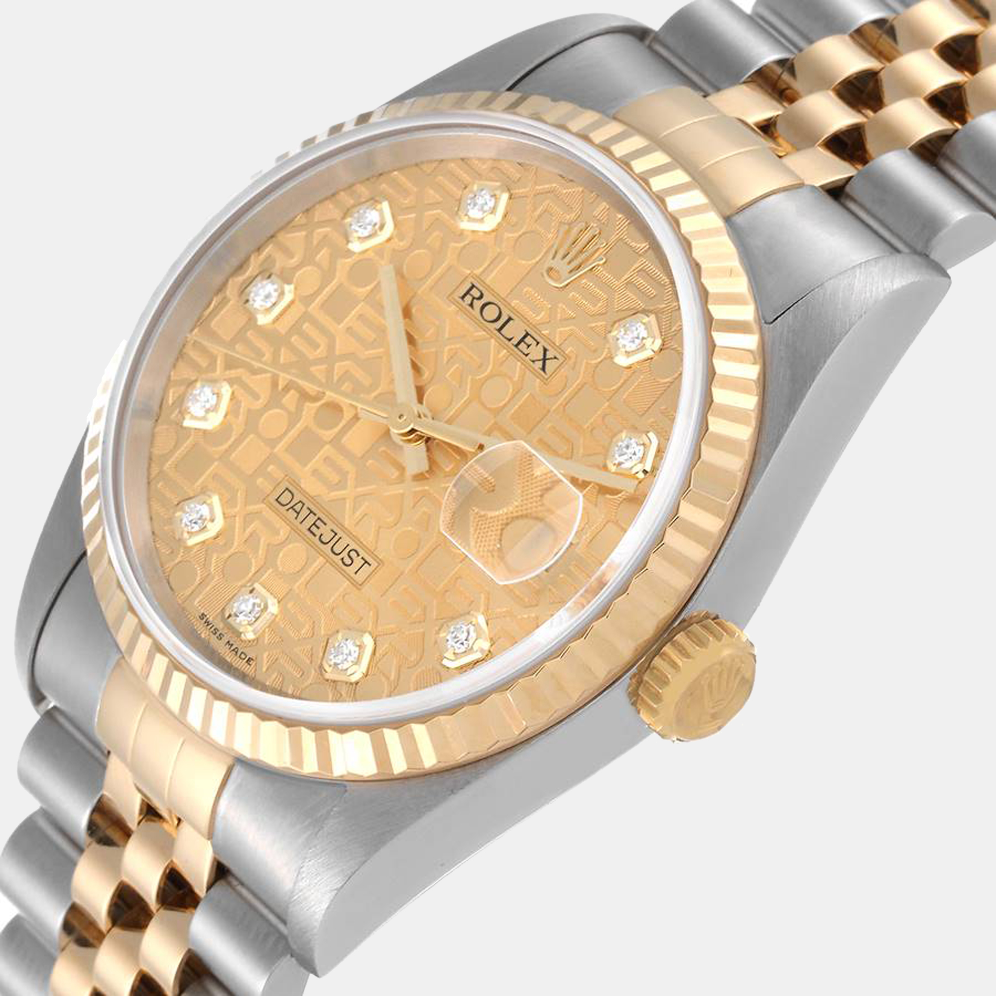 

Rolex Champagne Diamonds 18K Yellow Gold And Stainless Steel Datejust 16233 Men's Wristwatch 36 mm