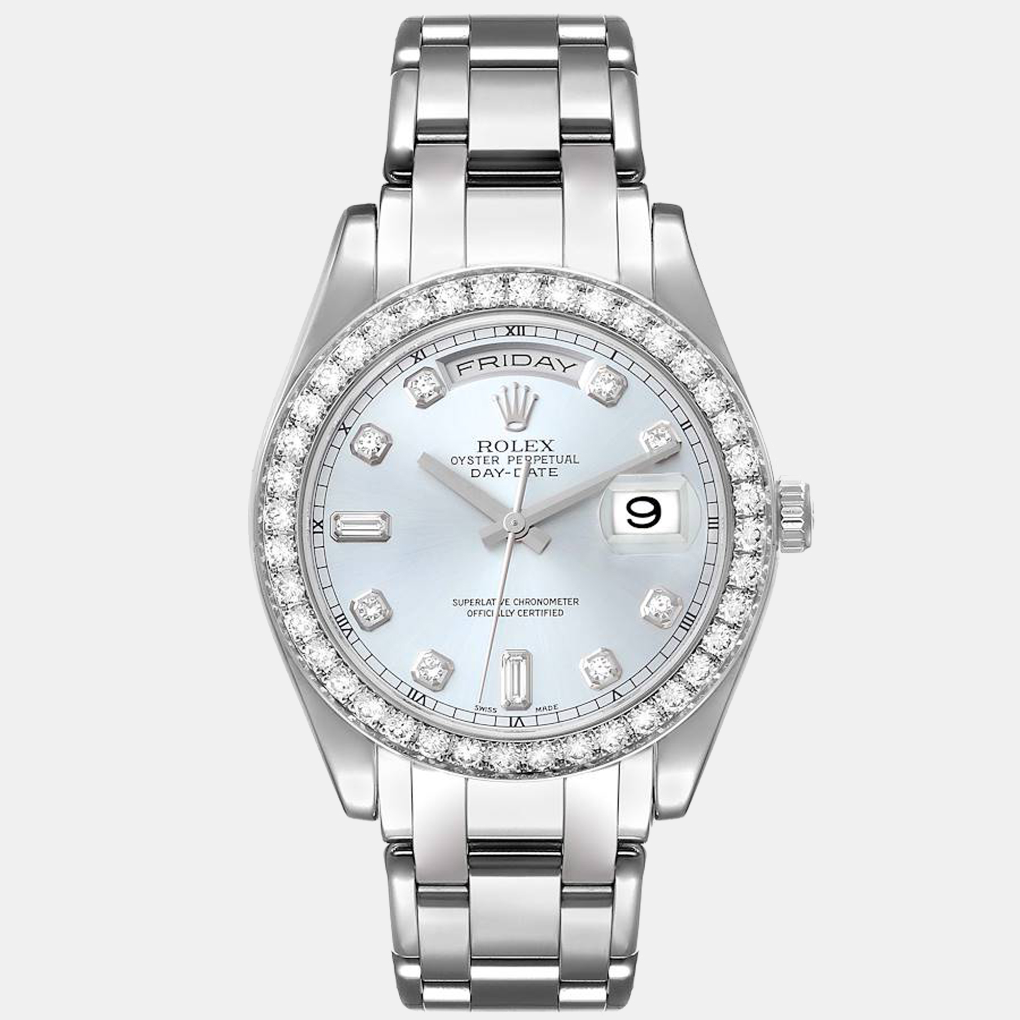 Rolex Blue Diamonds Platinum Pearlmaster 18946 Men's Wristwatch 39 mm