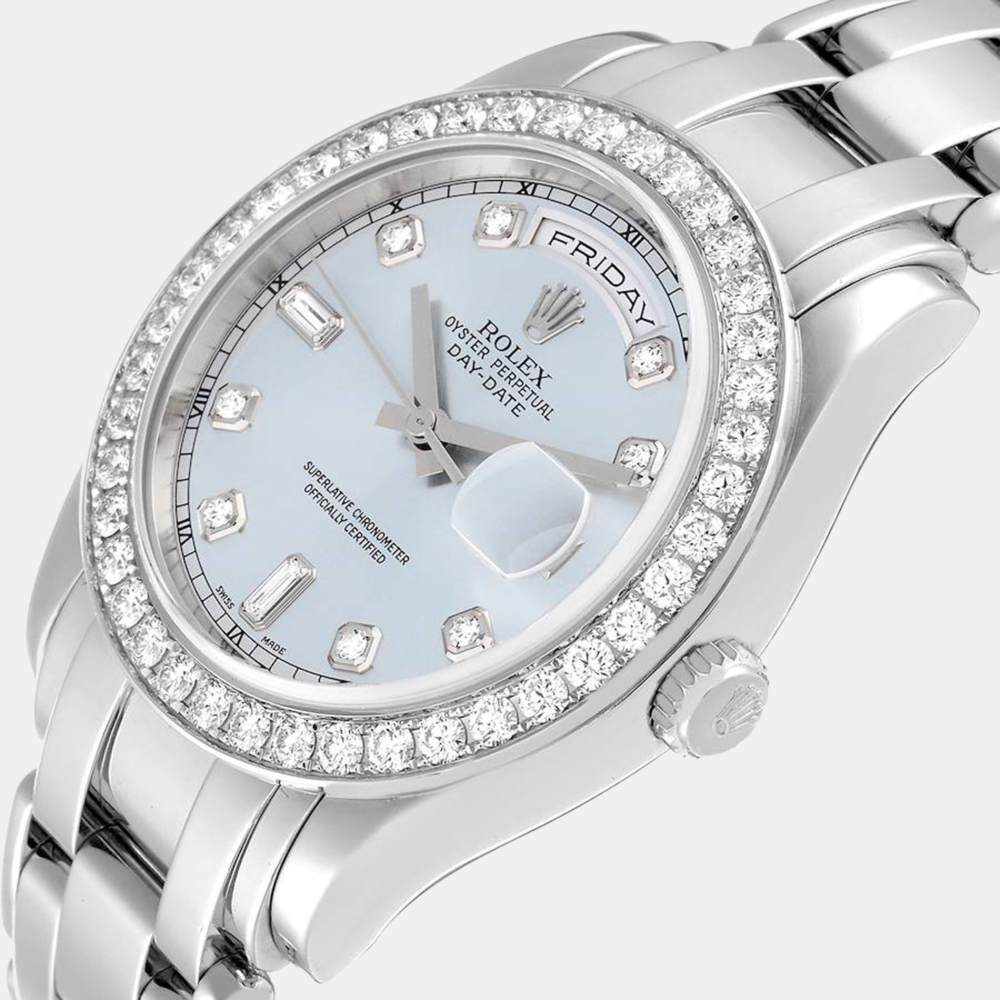 

Rolex Blue Diamonds Platinum Pearlmaster 18946 Men's Wristwatch 39 mm