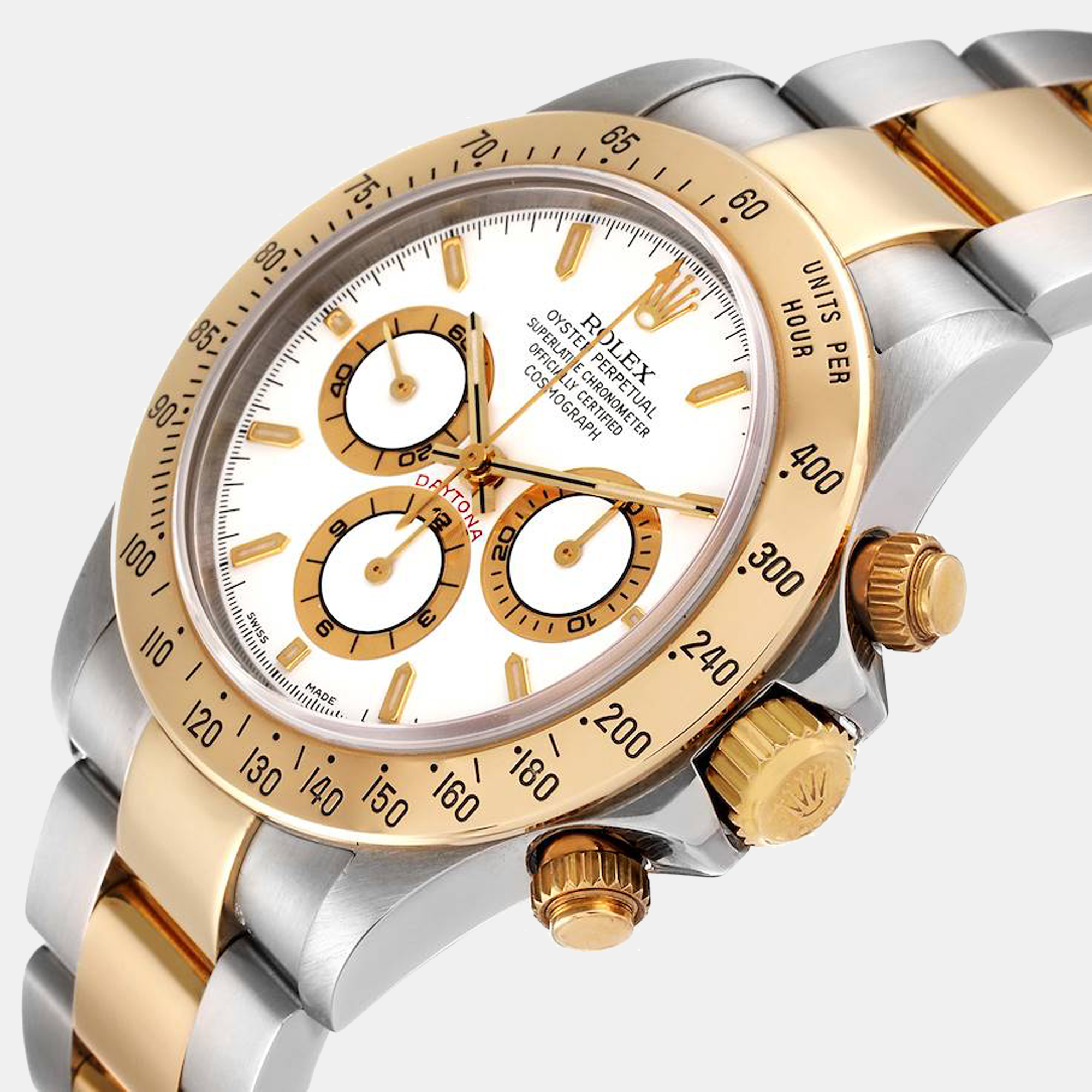 

Rolex White 18K Yellow Gold And Stainless Steel Cosmograph Daytona 16523 Automatic Men's Wristwatch 40 mm