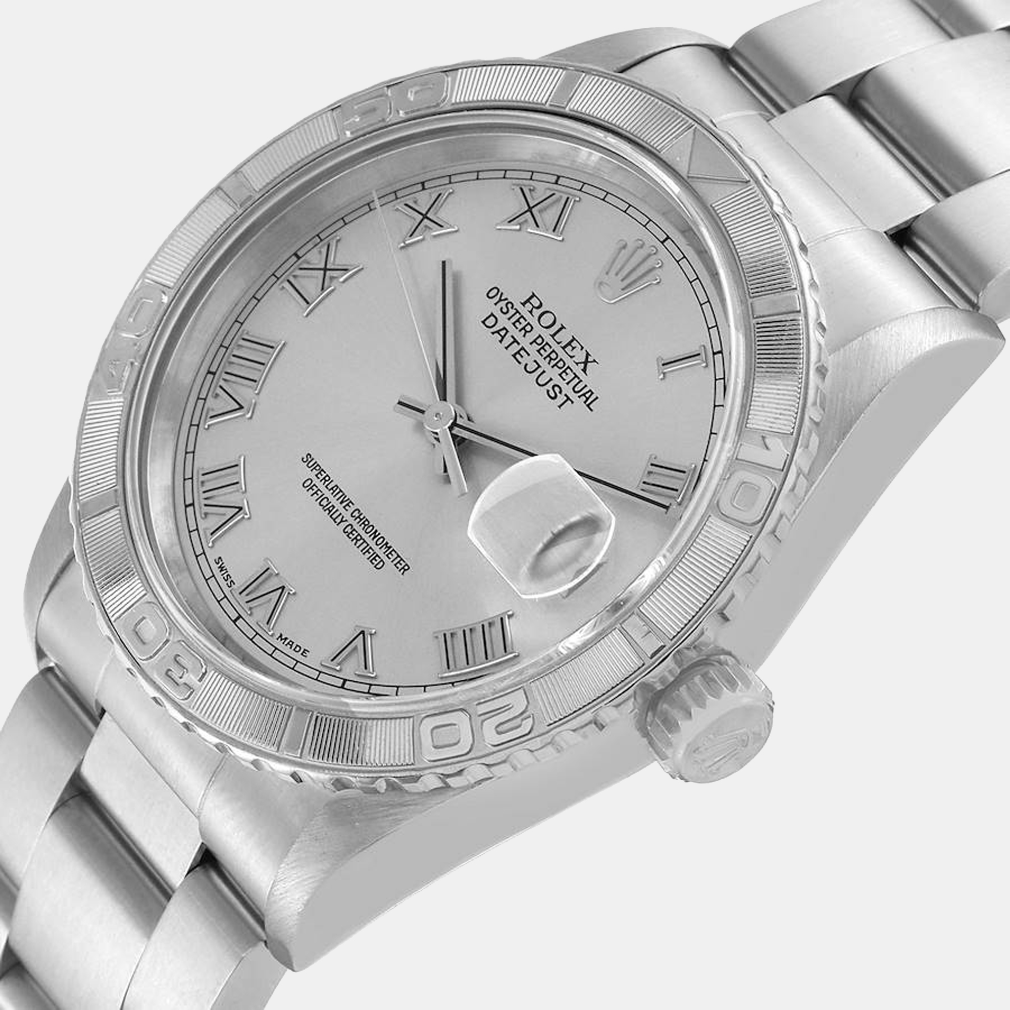 

Rolex Silver Stainless Steel Datejust Turnograph 16264 Men's Wristwatch 36 mm