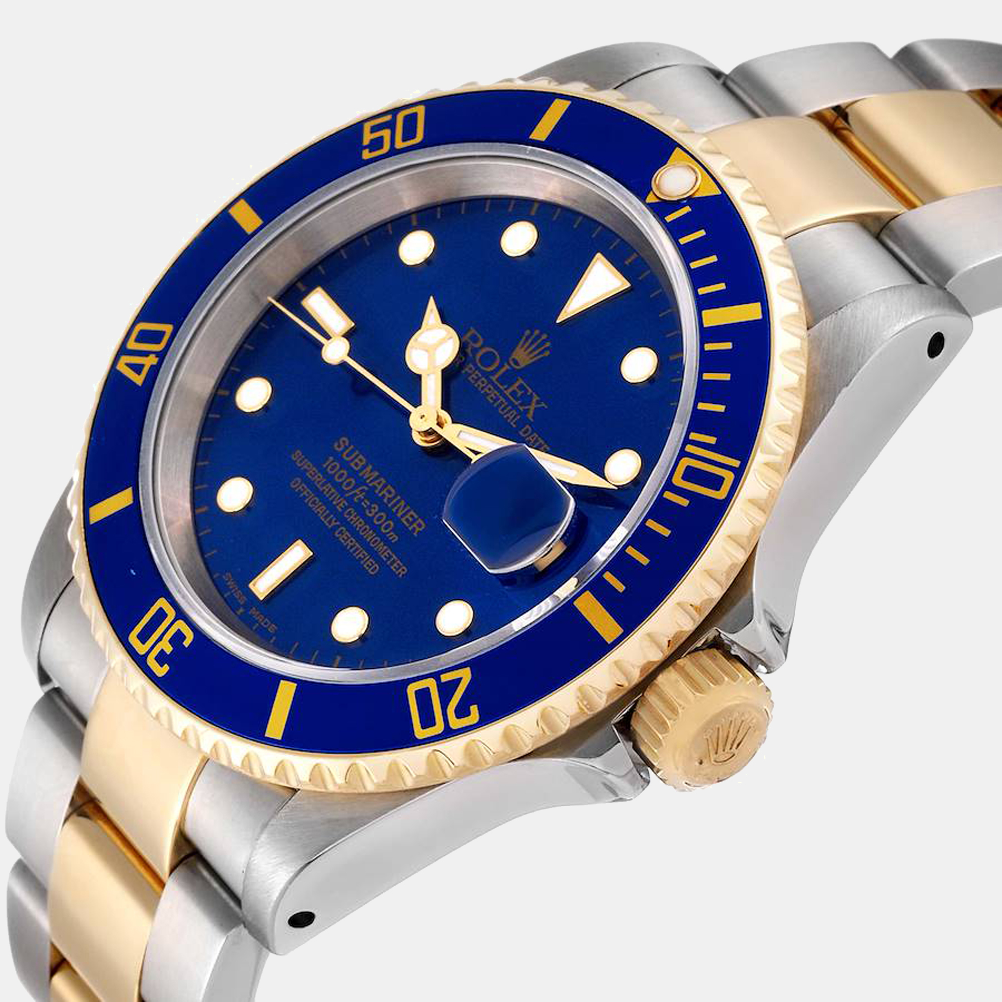 

Rolex Blue 18k Yellow Gold And Stainless Steel Submariner 16613 Automatic Men's Wristwatch 40 mm