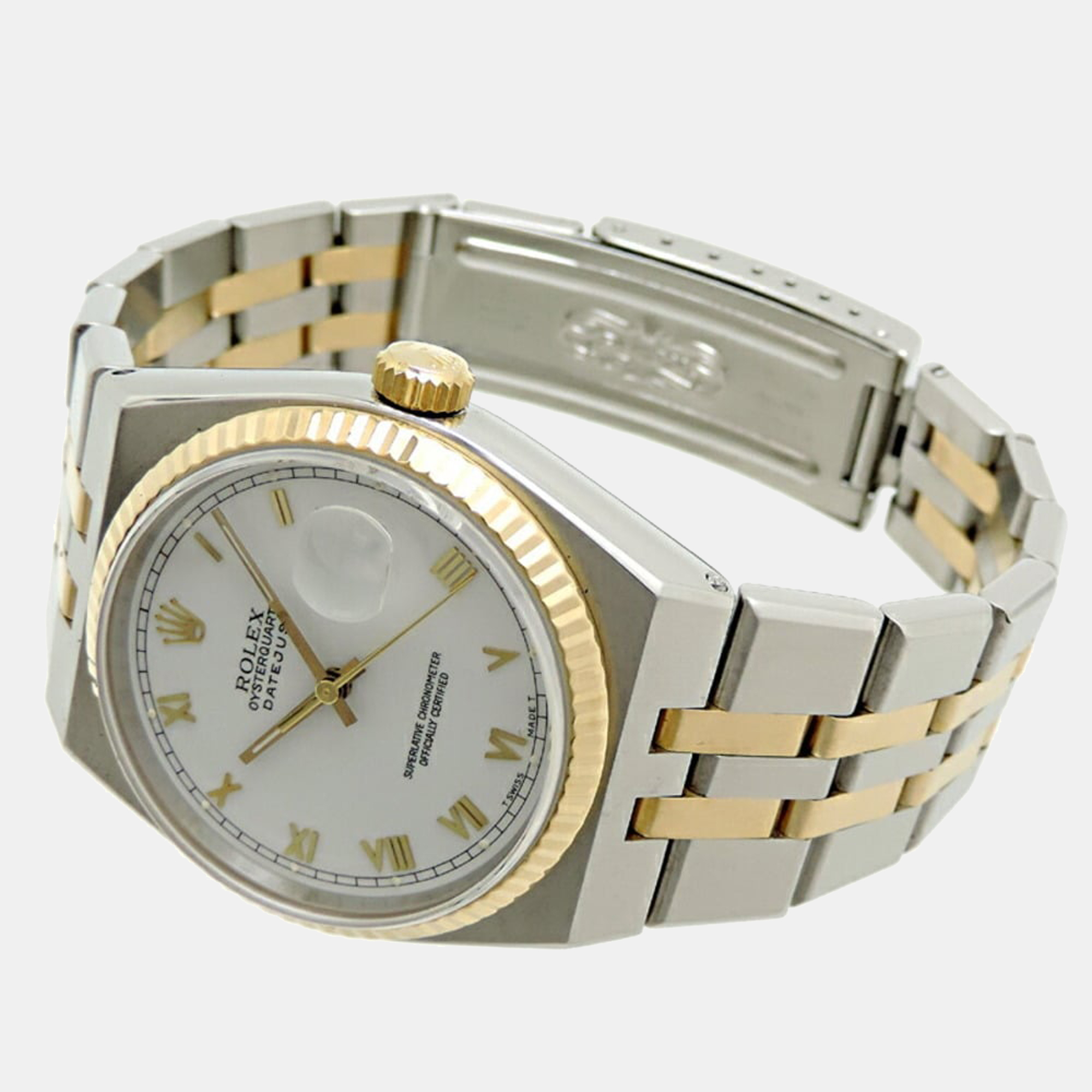 

Rolex White 18K Yellow Gold And Stainless Steel Datejust Oysterquartz 17013 Men's Wristwatch 36 mm