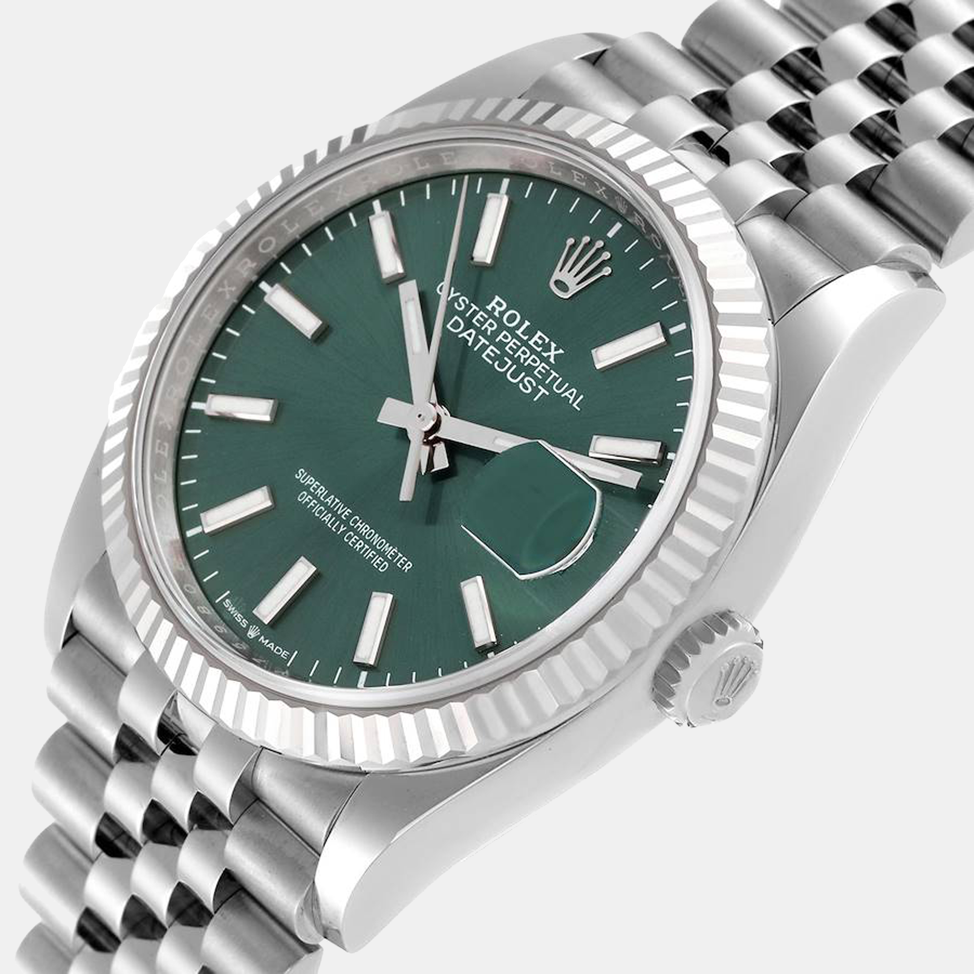 

Rolex Green 18K White Gold And Stainless Steel Datejust 126234 Automatic Men's Wristwatch 36 mm