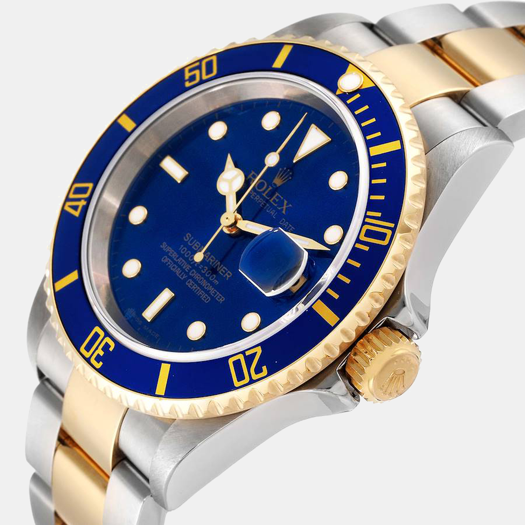 

Rolex Blue 18k Yellow Gold And Stainless Steel Submariner 16613 Automatic Men's Wristwatch 40 mm