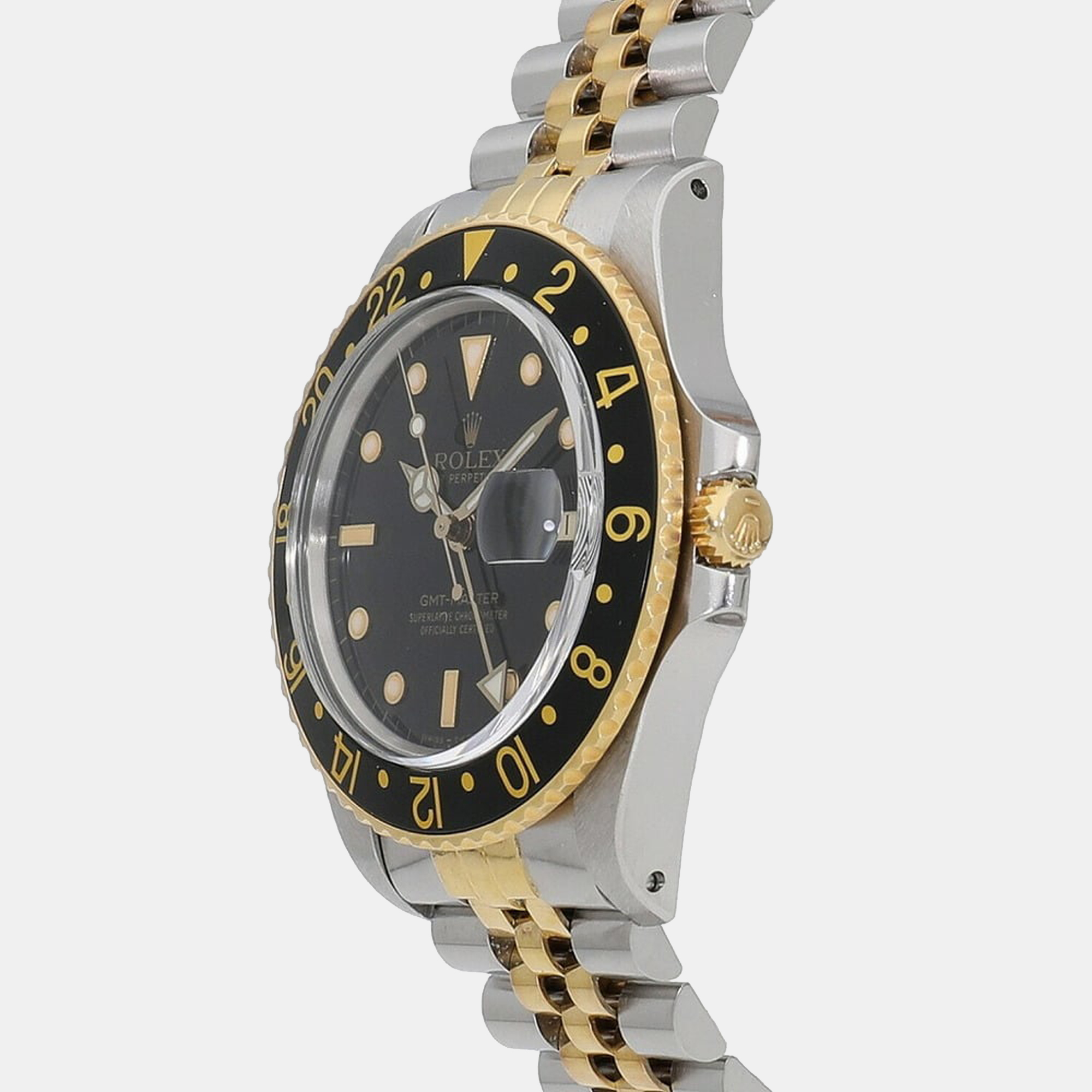 

Rolex Black 18K Yellow Gold And Stainless Steel GMT-Master 16753 Automatic Men's Wristwatch 40 mm