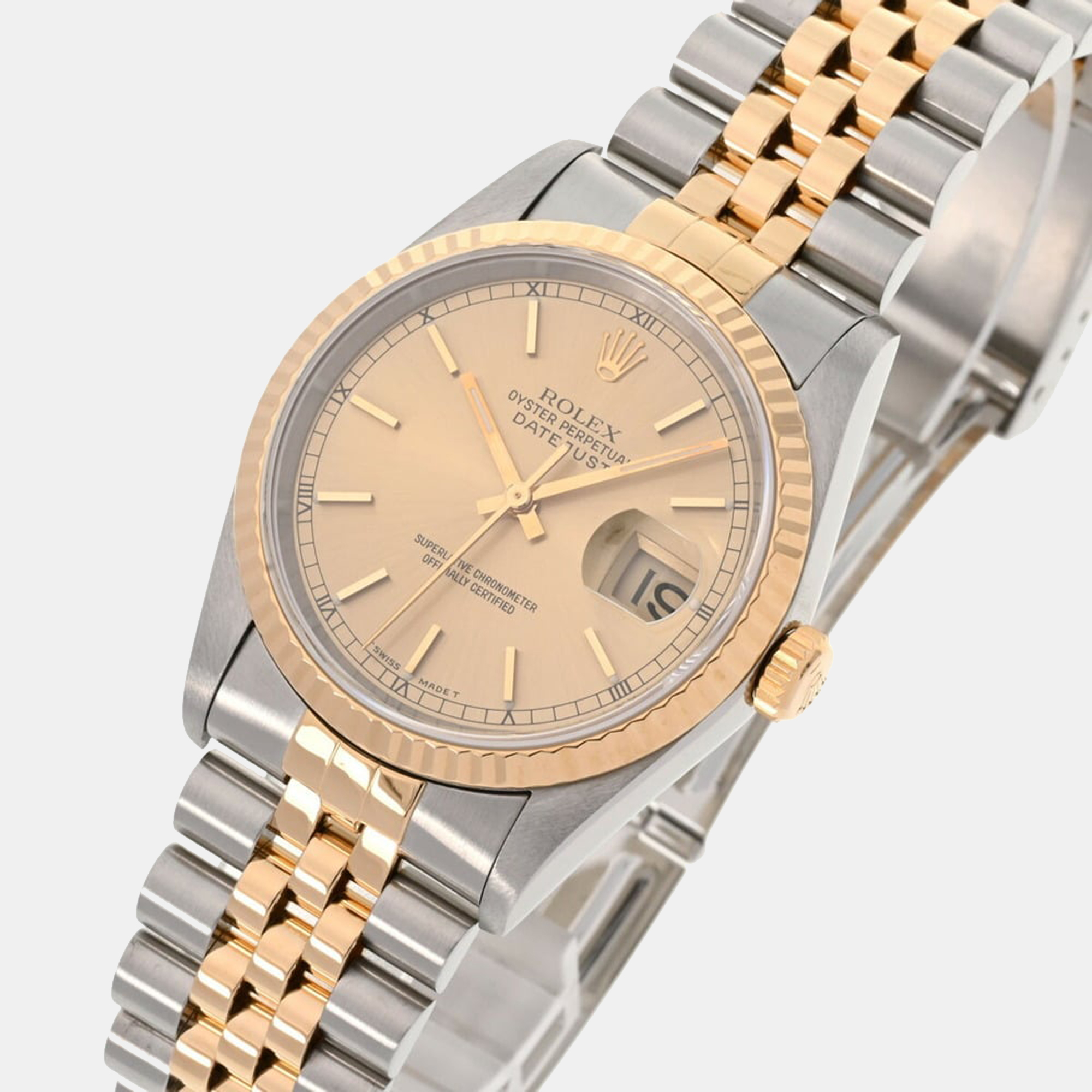 

Rolex Champagne 18K Yellow Gold And Stainless Steel Datejust 16233 Men's Wristwatch 36 mm
