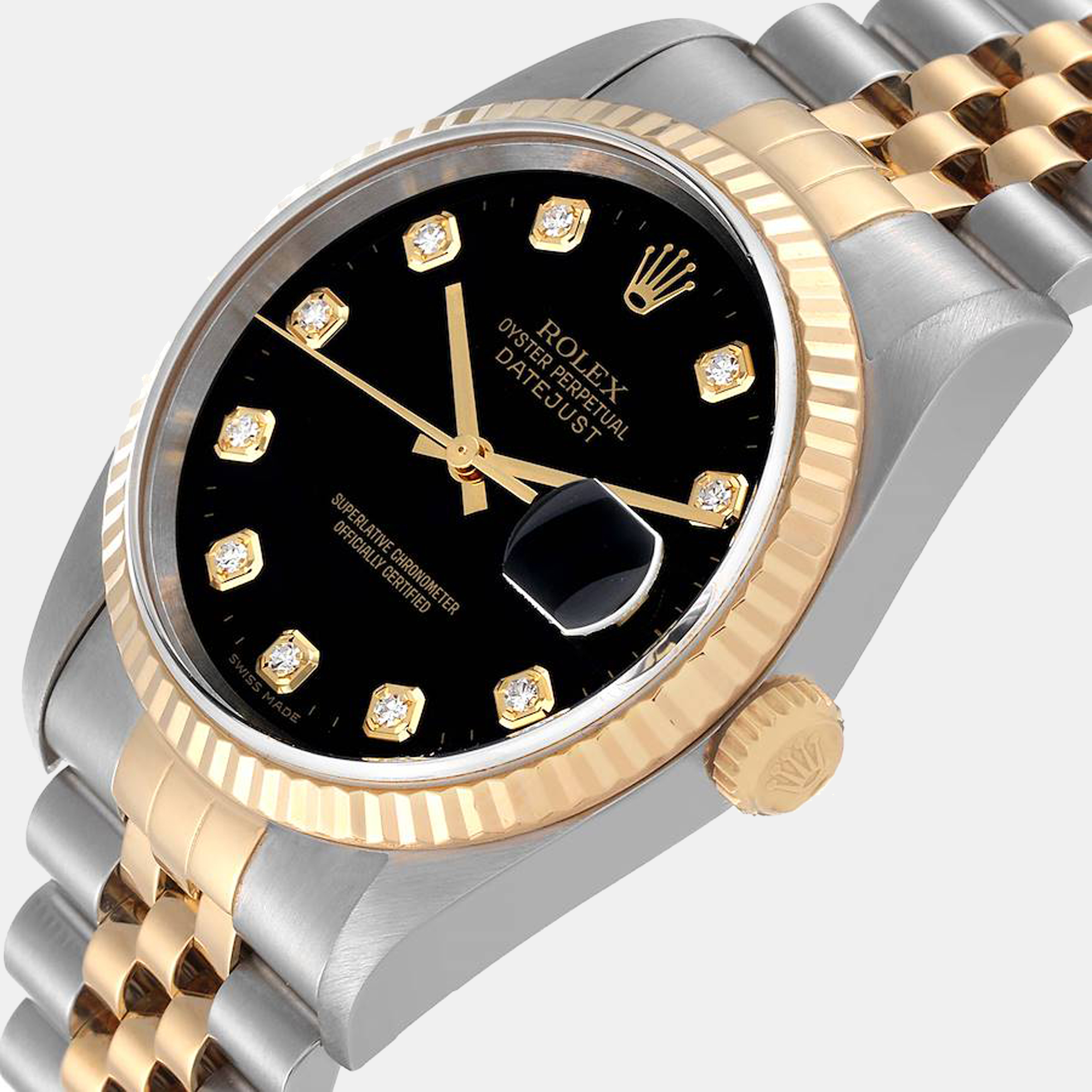 

Rolex Black Diamonds 18K Yellow Gold And Stainless Steel Datejust 16233 Men's Wristwatch 36 mm