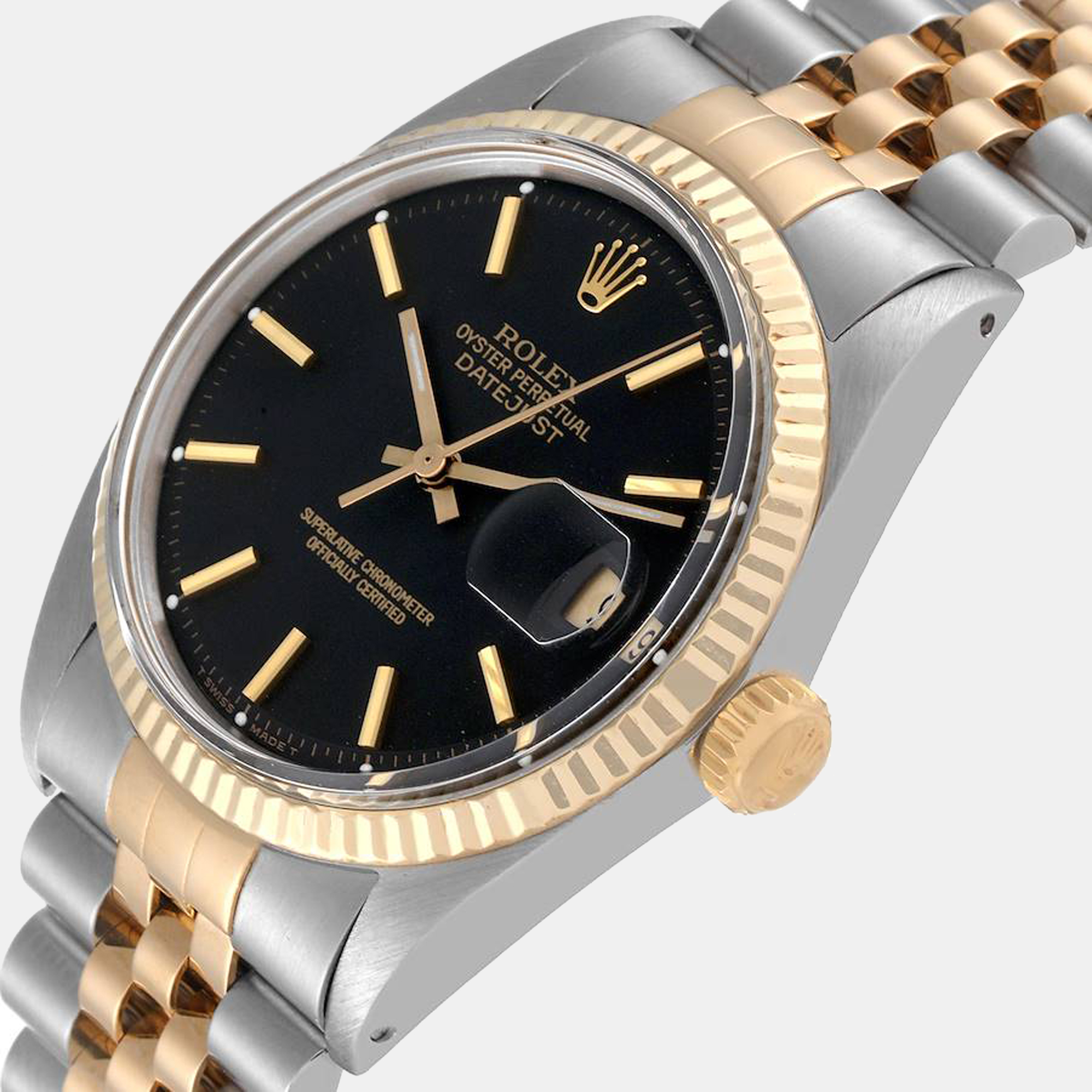 

Rolex Black 18K Yellow Gold And Stainless Steel Datejust 1601 Men's Wristwatch 36 mm