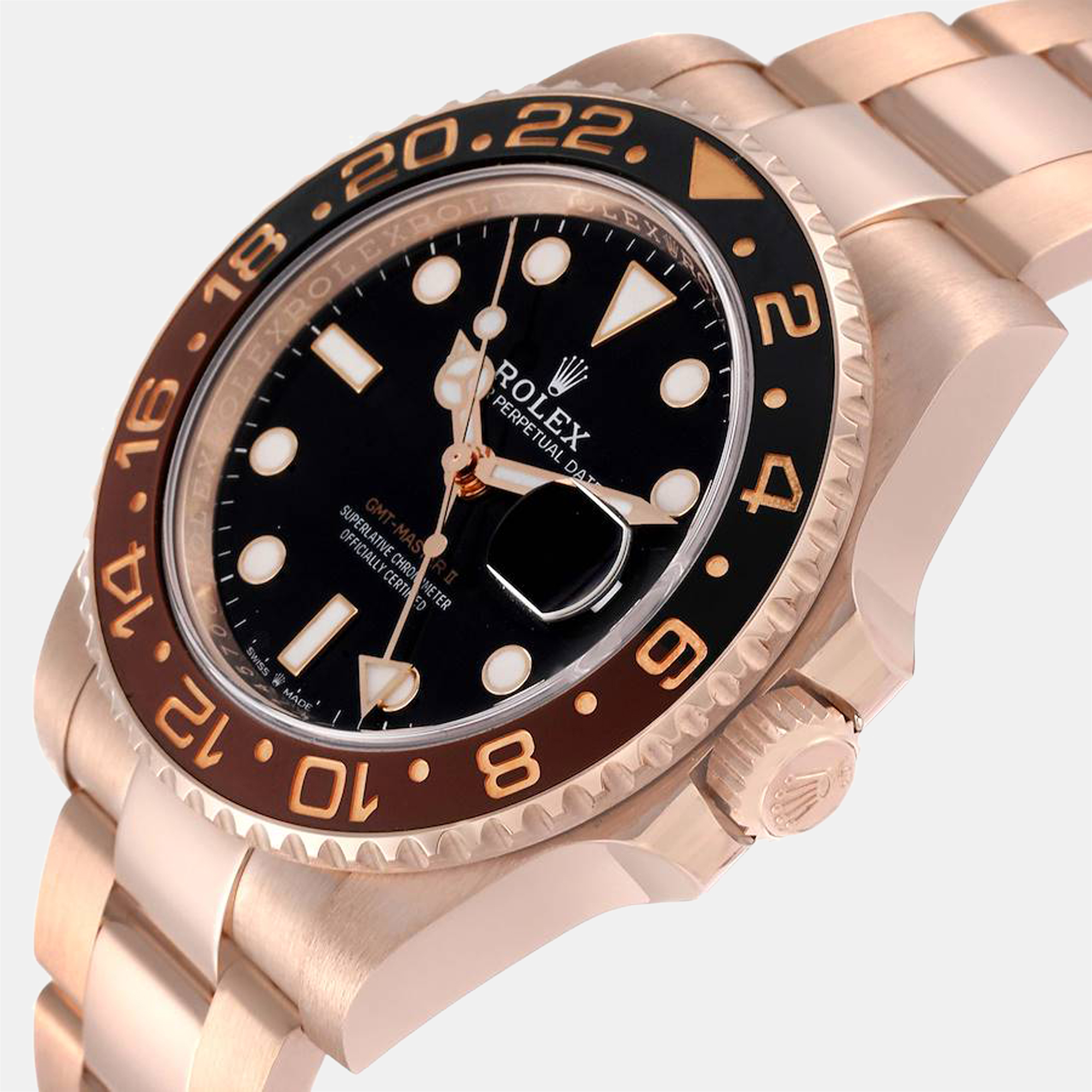 

Rolex Black 18K Rose Gold GMT-Master II Root Beer 126715 Automatic Men's Wristwatch 40 mm