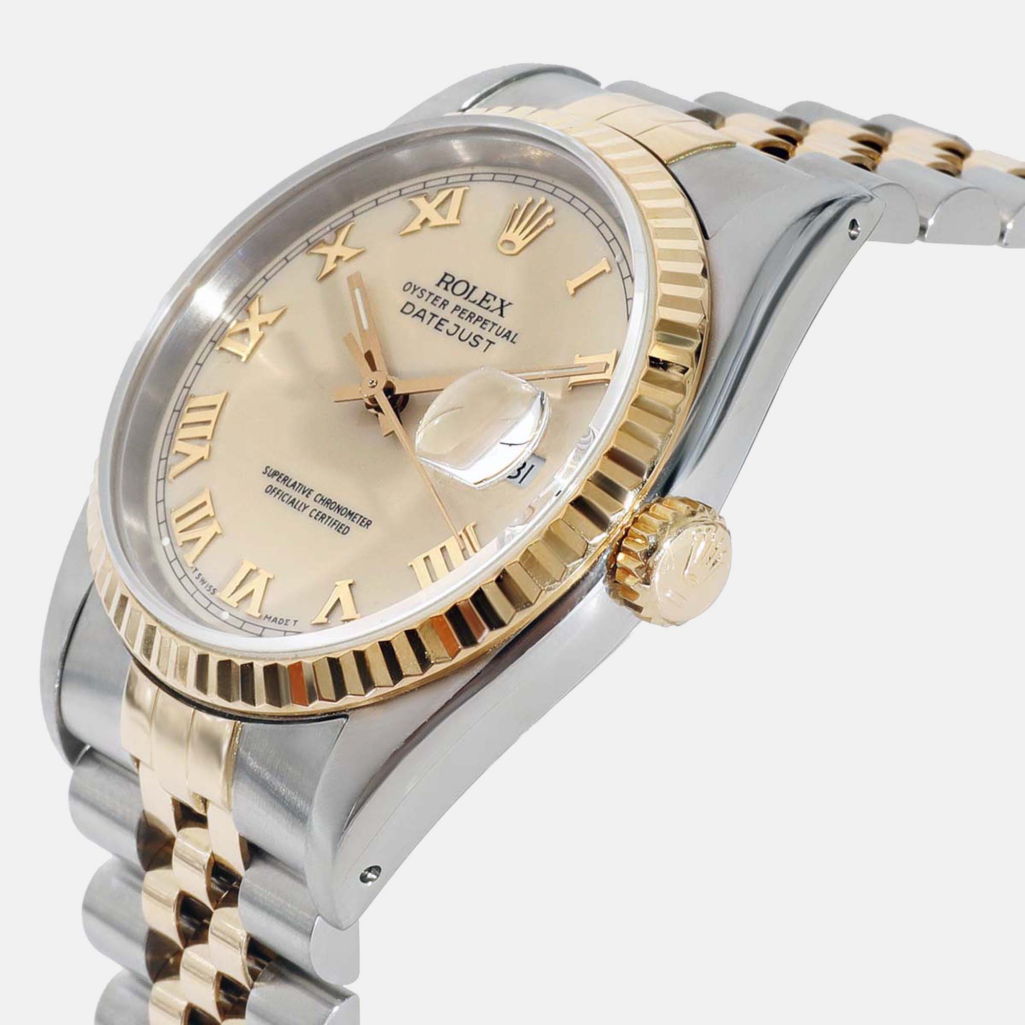 

Rolex Ivory 18k Yellow Gold And Stainless Steel Datejust 16233 Men's Wristwatch 36 mm, Cream