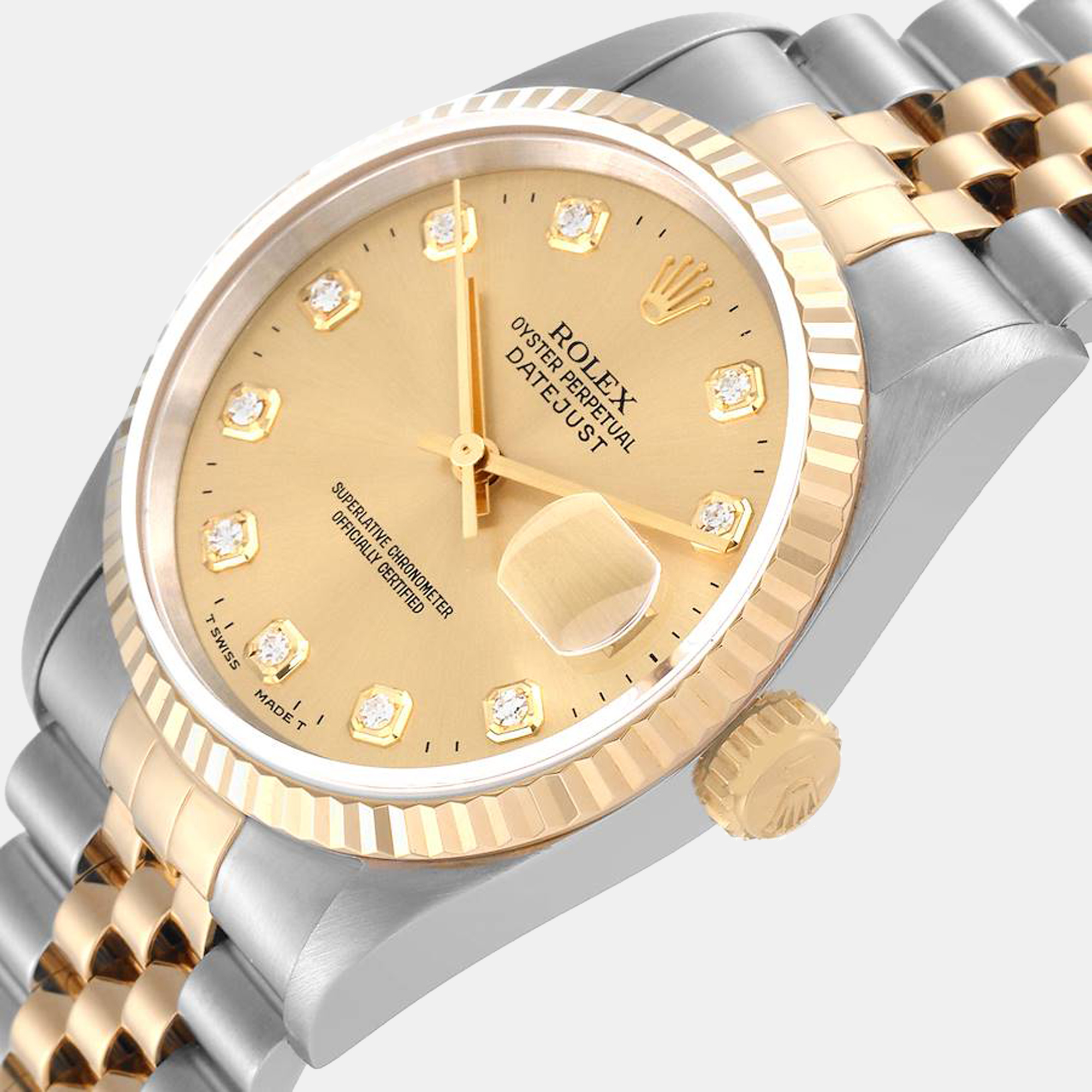 

Rolex Champagne Diamonds 18K Yellow Gold And Stainless Steel Datejust 16233 Men's Wristwatch 36 mm
