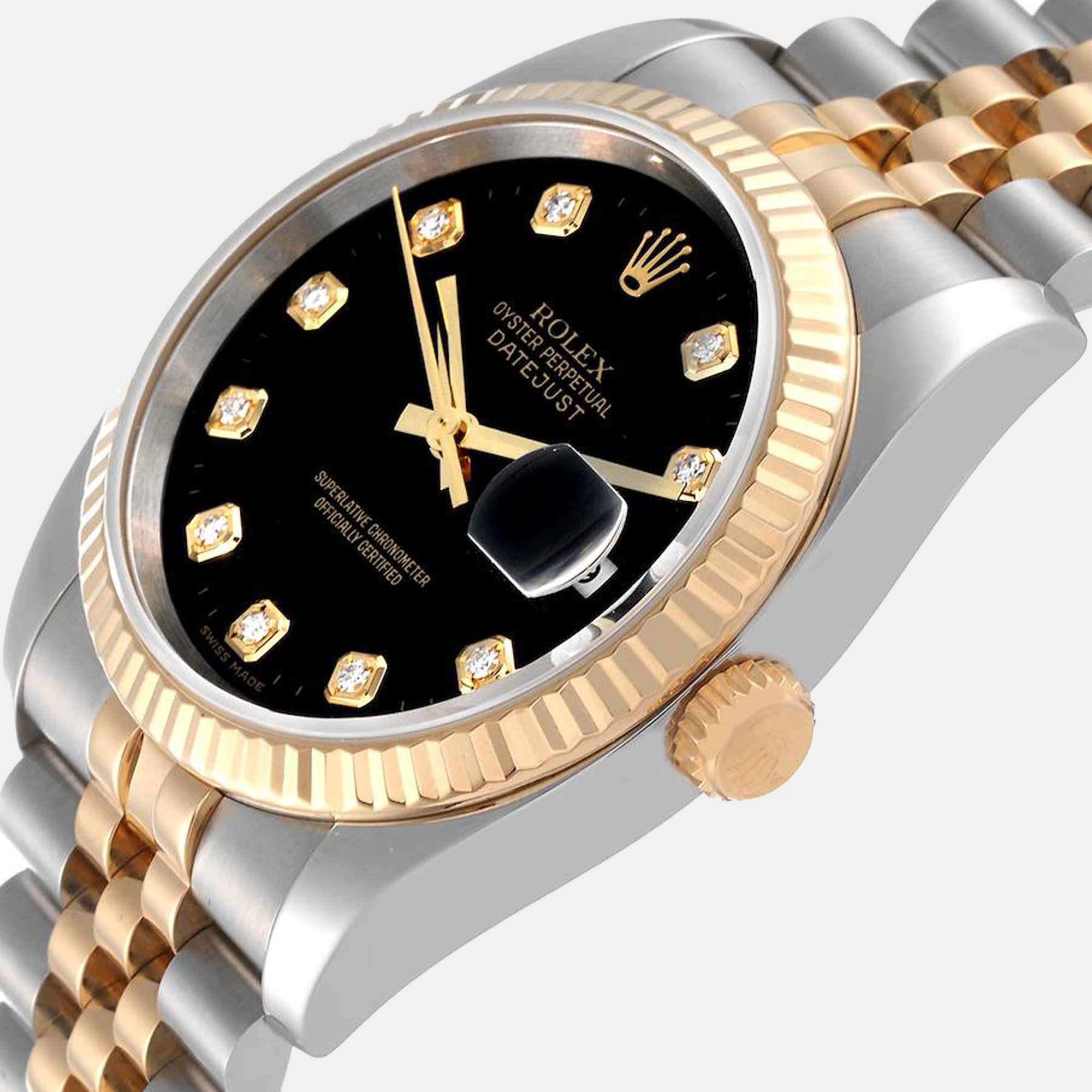 

Rolex Black Diamonds 18K Yellow Gold And Stainless Steel Datejust 116233 Men's Wristwatch 36 mm