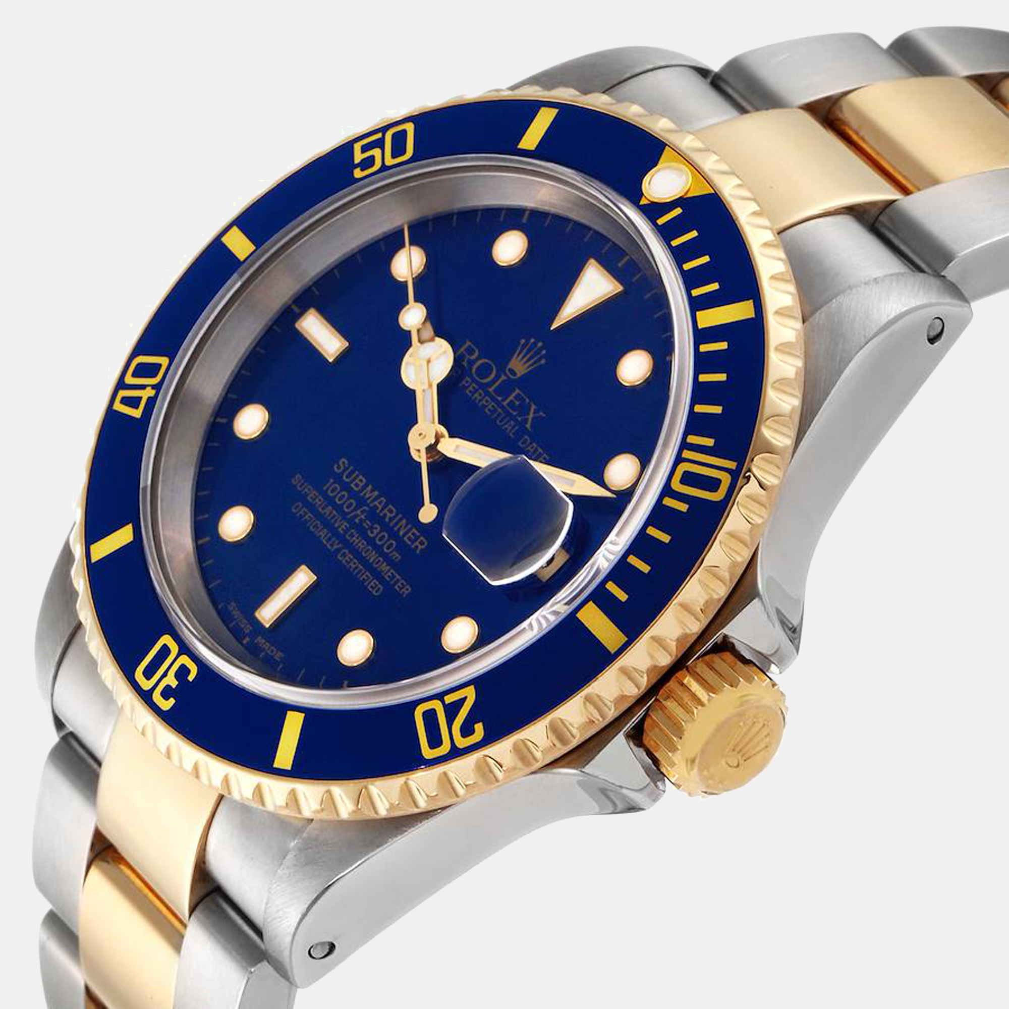 

Rolex Blue 18k Yellow Gold And Stainless Steel Submariner 16613 Automatic Men's Wristwatch 40 mm