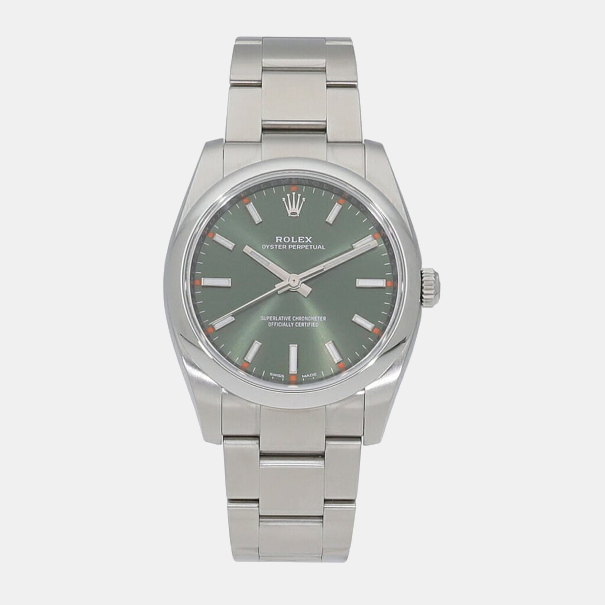Rolex Olive Stainless Steel Oyster Perpetual 114200 Automatic Men's