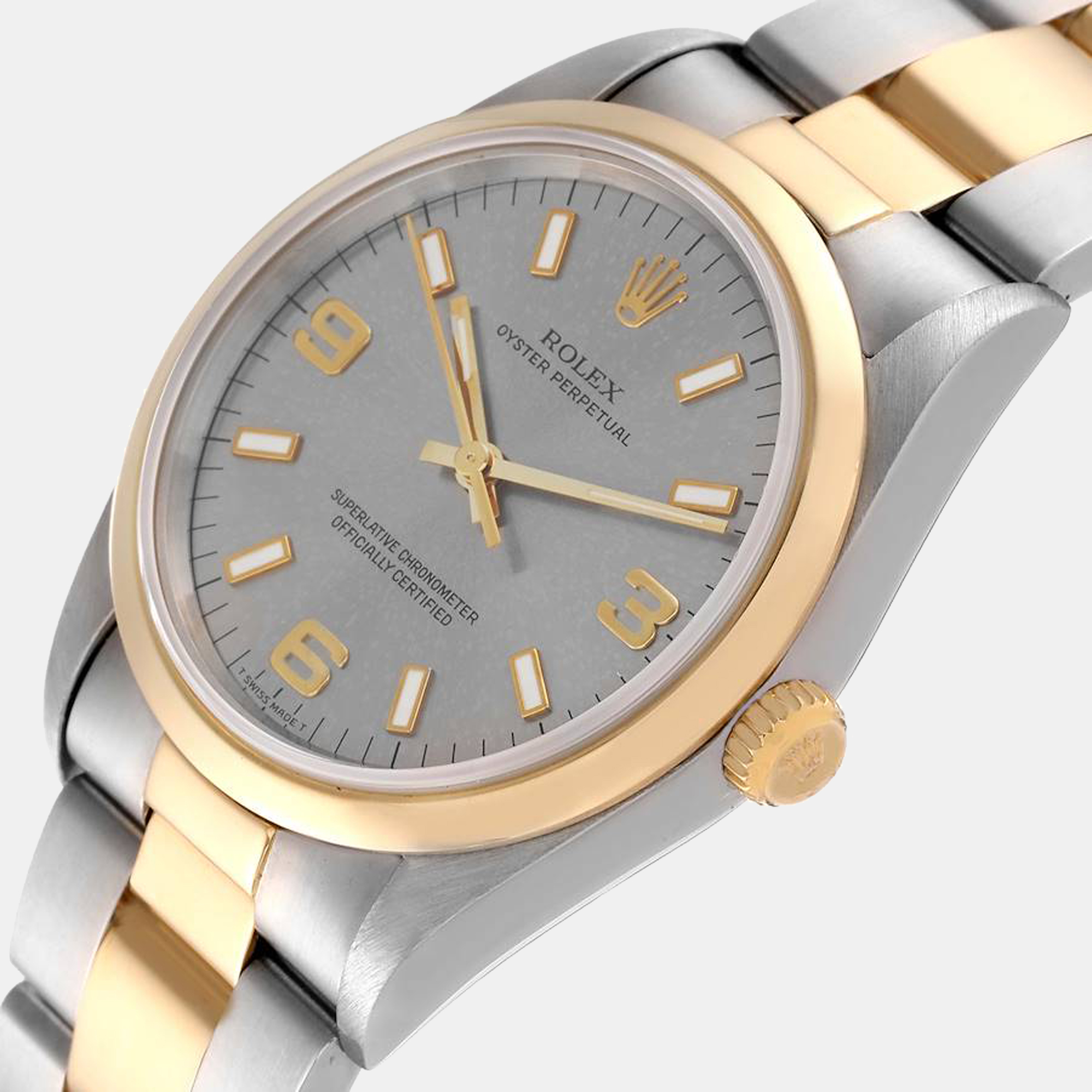 

Rolex Grey 18K Yellow Gold And Stainless Steel Oyster Perpetual 14203 Men's Wristwatch 34 mm