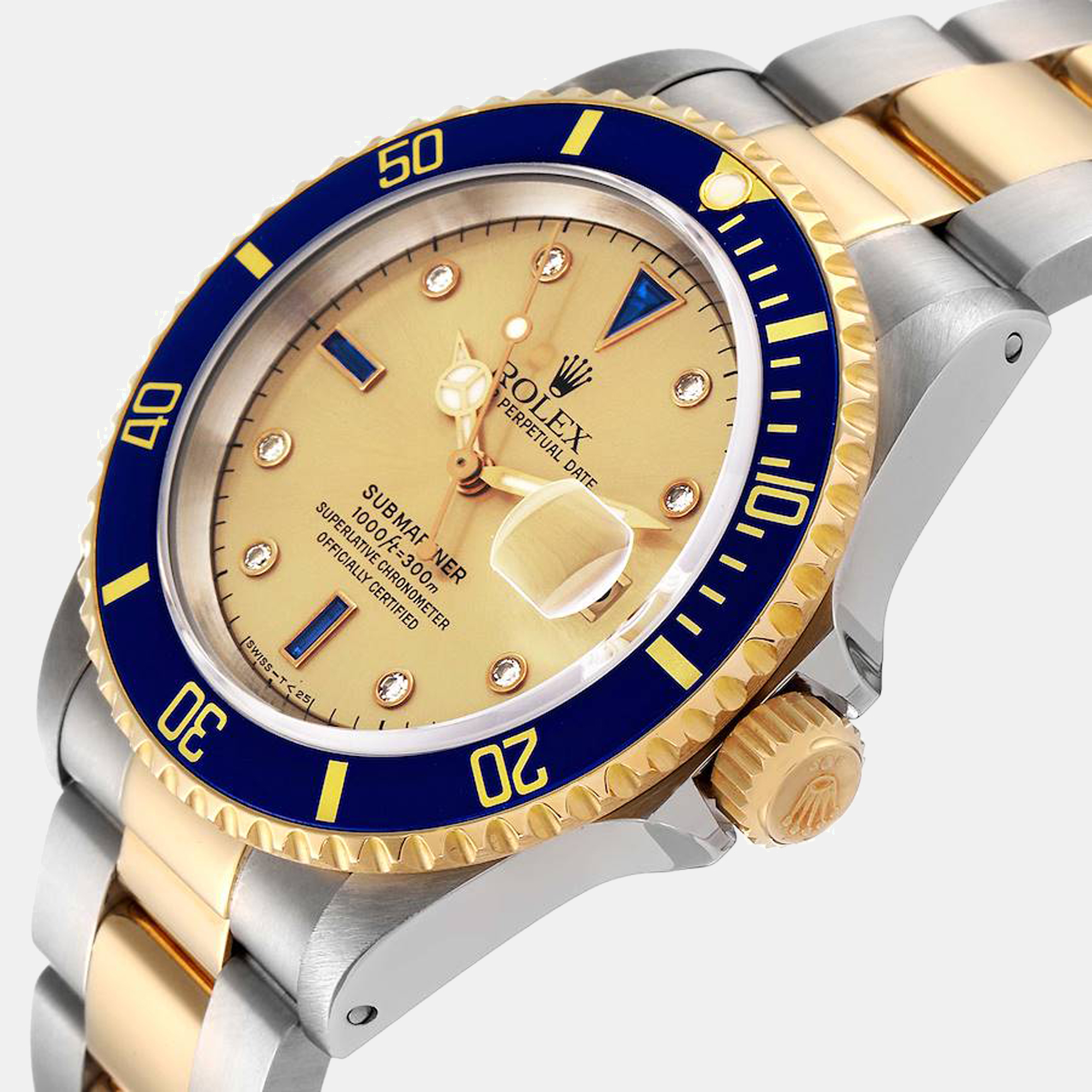 

Rolex Champagne Diamonds 18K Yellow Gold And Stainless Steel Submariner 16613 Men's Wristwatch 40 mm