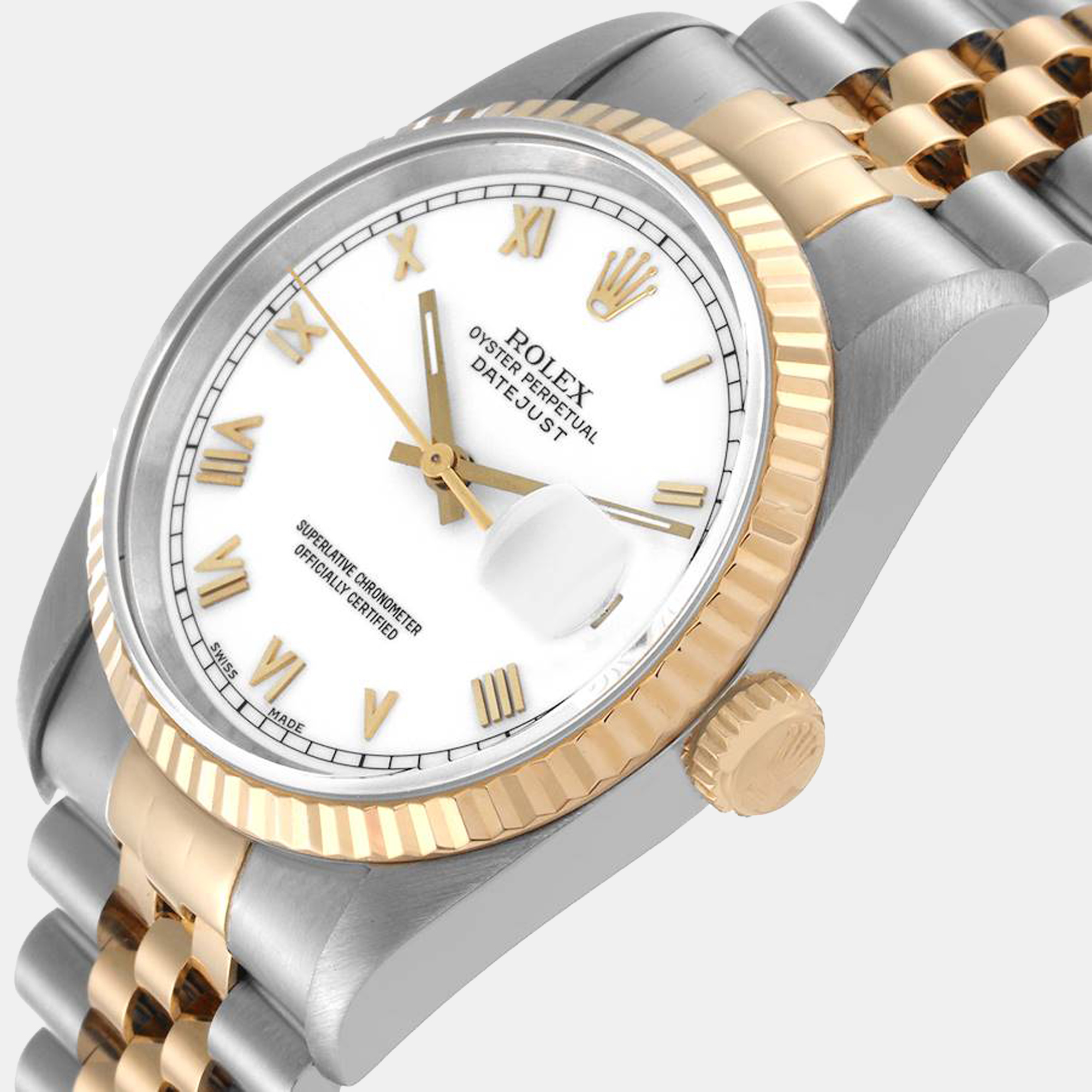 

Rolex White 18K Yellow Gold And Stainless Steel Datejust 16233 Men's Wristwatch 36 mm