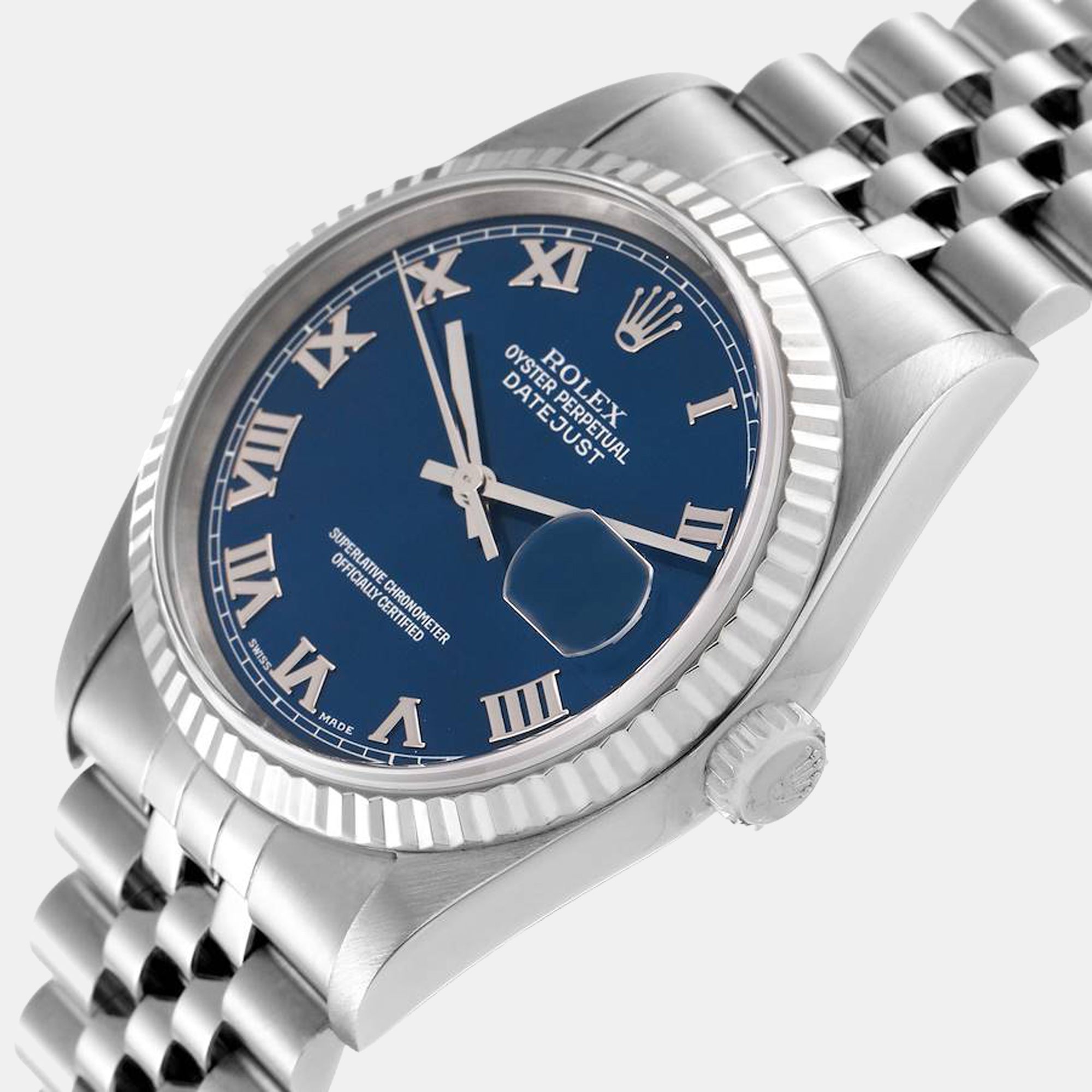 

Rolex Blue 18k White Gold And Stainless Steel Datejust 16234 Automatic Men's Wristwatch 36 mm