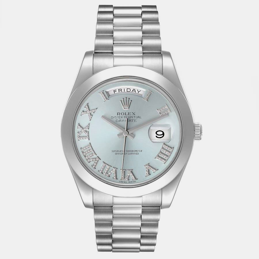 Rolex Blue Diamonds Platinum Day Date President 218206 Automatic Men's Wristwatch 41 mm