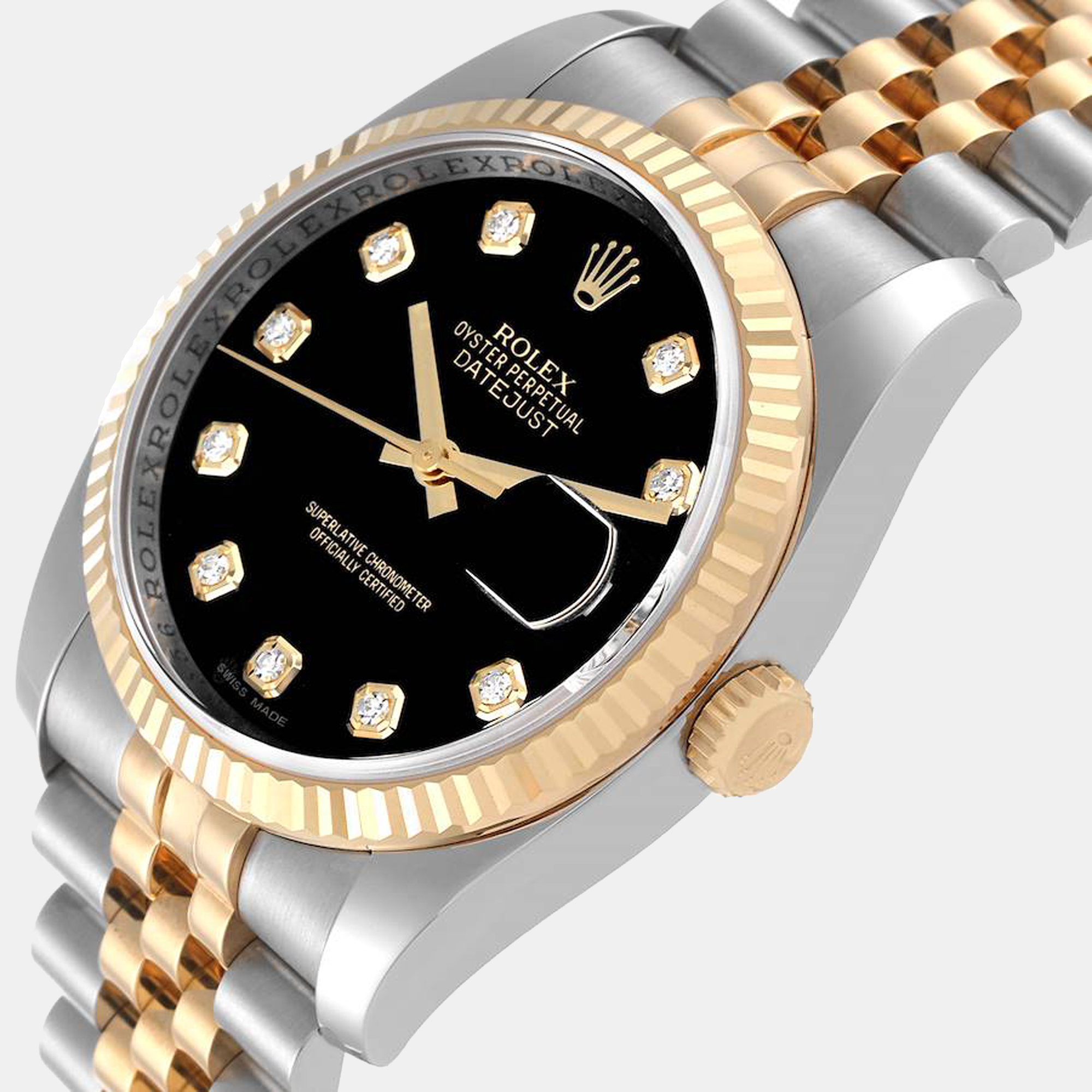 

Rolex Black Diamonds 18K Yellow Gold And Stainless Steel Datejust 116233 Men's Wristwatch 36 mm