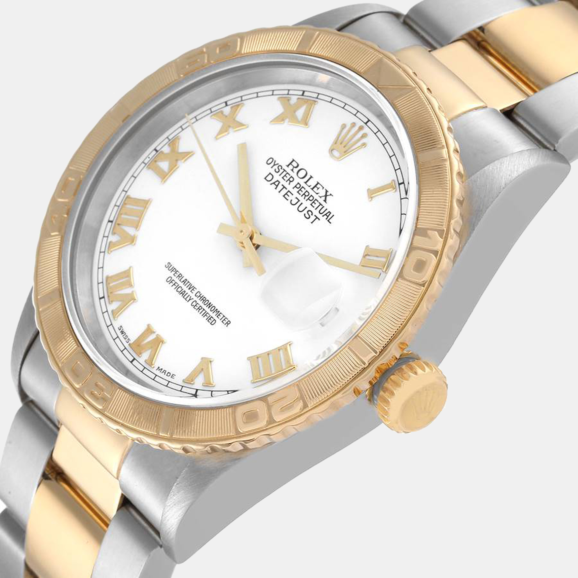 

Rolex White 18K Yellow Gold And Stainless Steel Datejust Turnograph 16263 Men's Wristwatch 36 mm