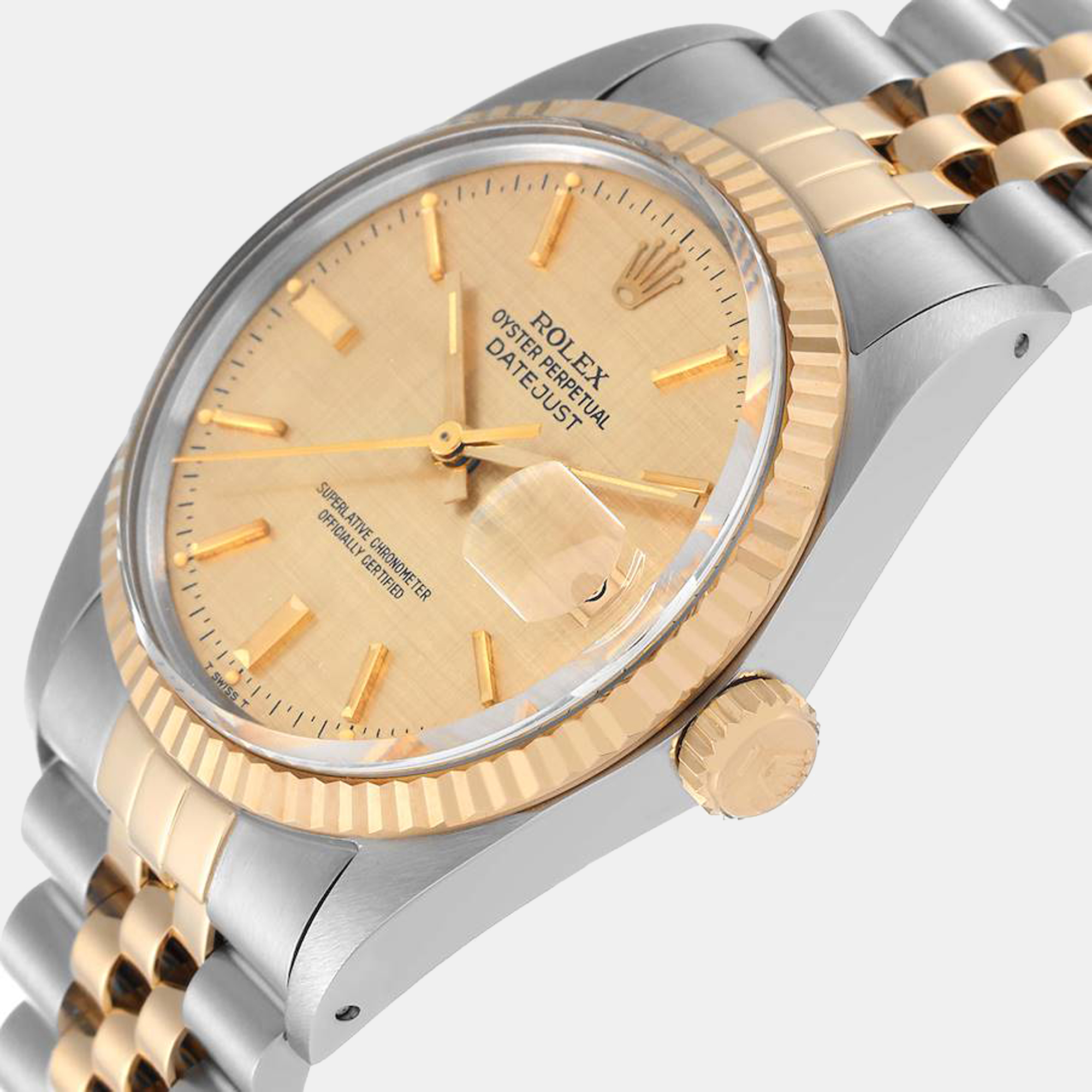 

Rolex Champagne 18K Yellow Gold And Stainless Steel Datejust 16013 Men's Wristwatch 36 mm