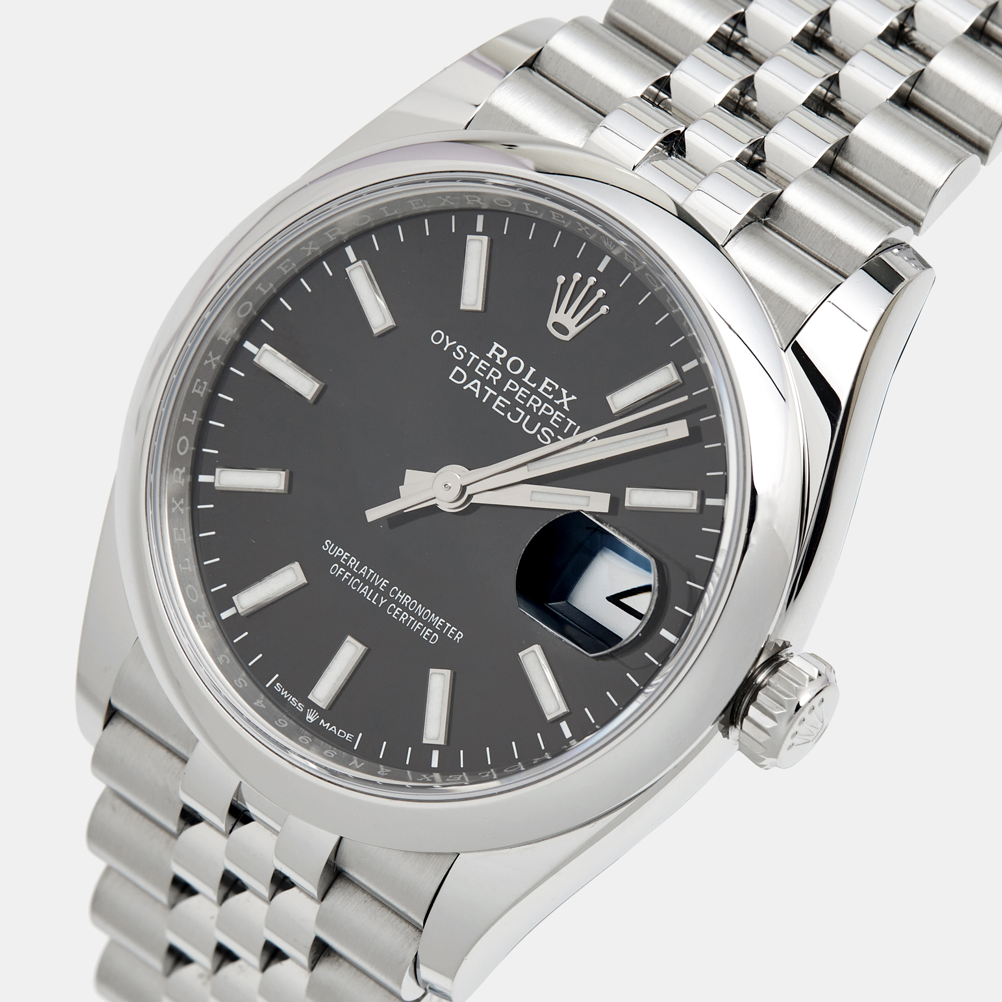 

Rolex Black Oystersteel Datejust, Silver