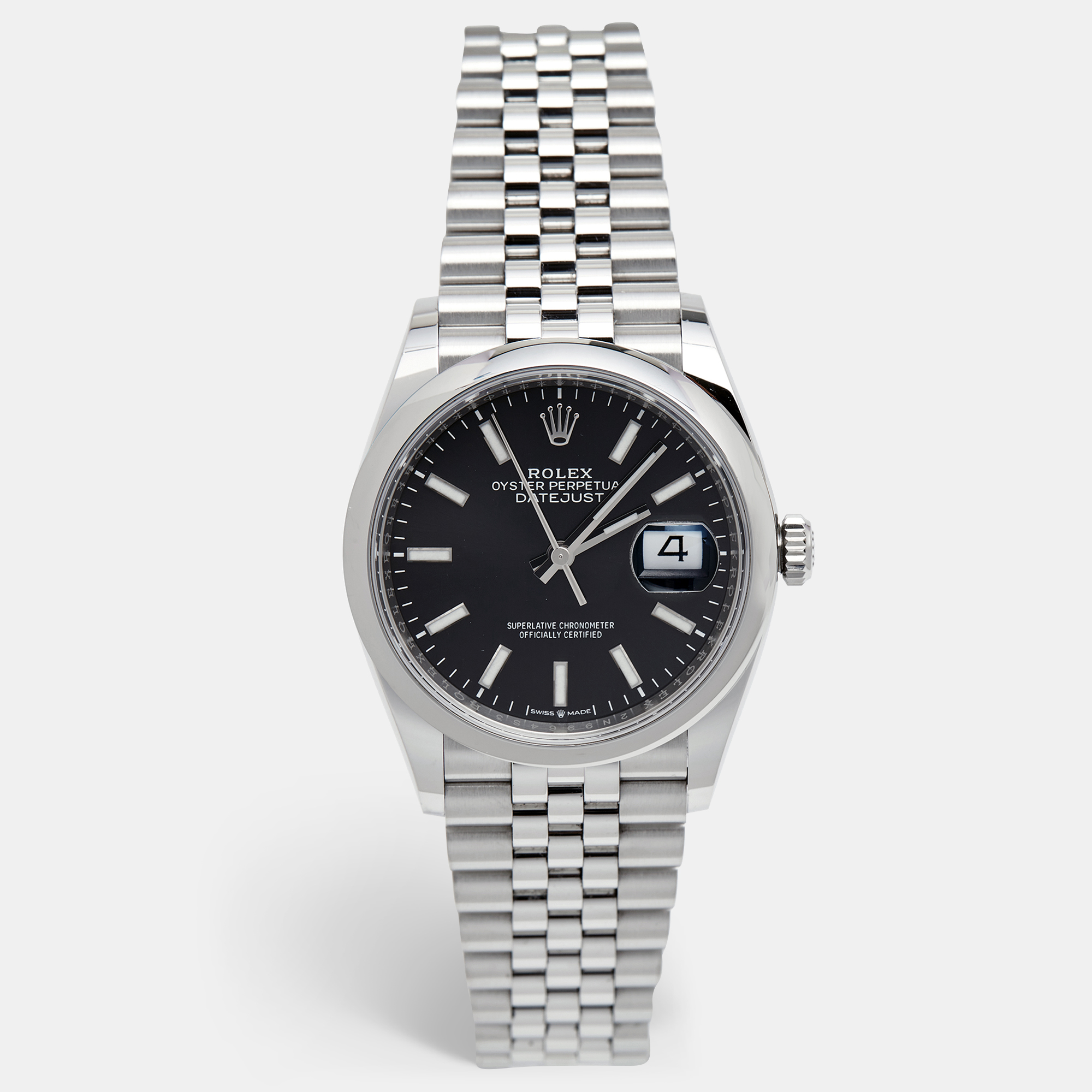 Pre Owned Rolex Black Oystersteel Datejust 126200-0003 Men's Wristwatch 36 mm