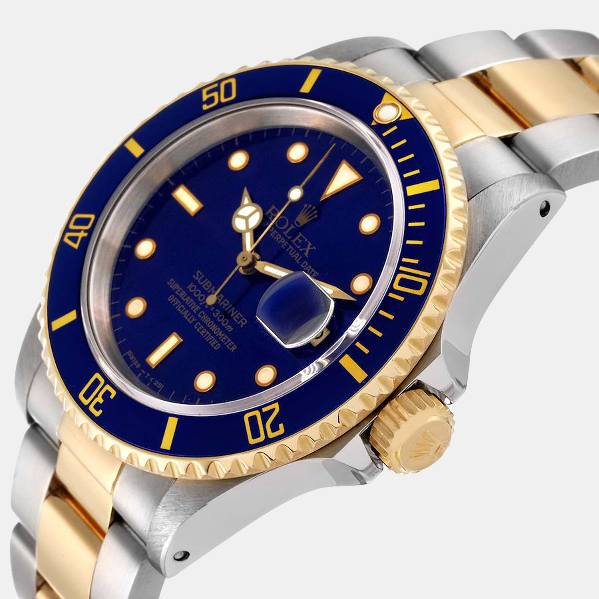 

Rolex Blue 18K Yellow Gold And Stainless Steel Submariner 16613 Men's Wristwatch 40 mm