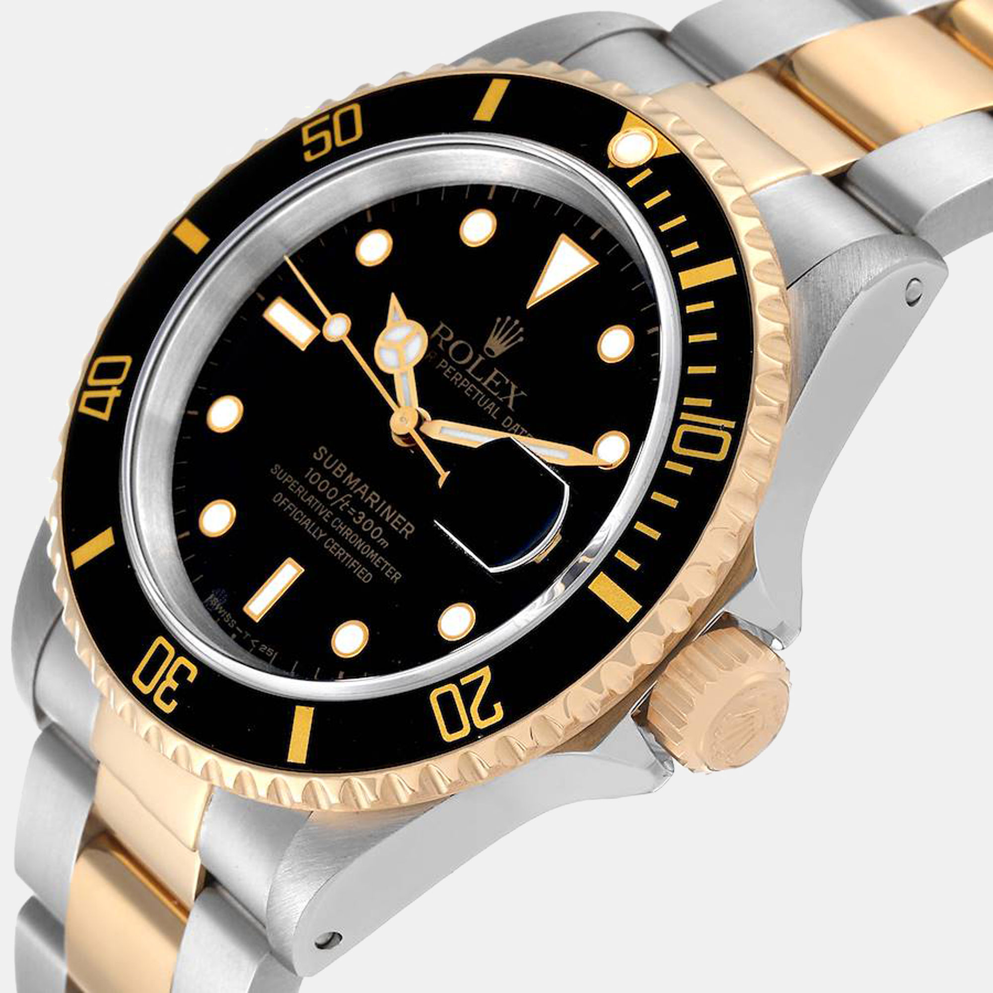 

Rolex Black 18K Yellow Gold And Stainless Steel Submariner 16613 Men's Wristwatch 40 mm