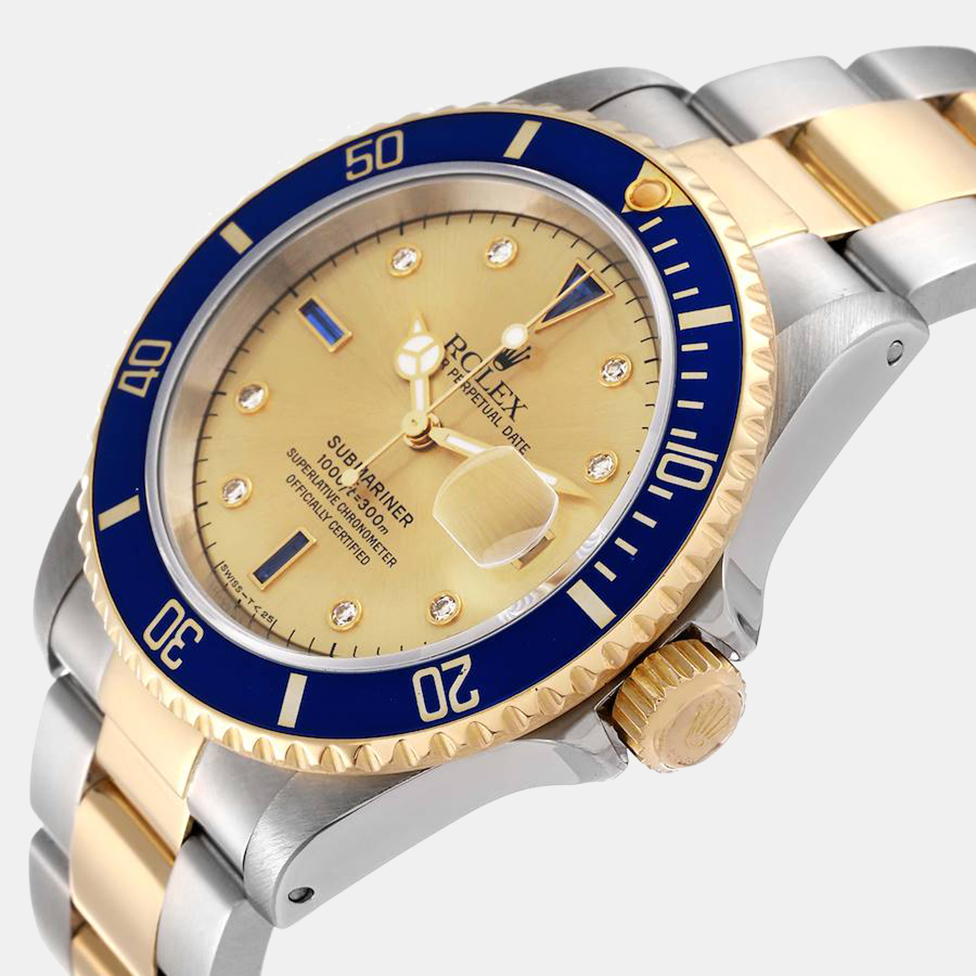 

Rolex Champagne Diamonds 18K Yellow Gold And Stainless Steel Submariner 16613 Men's Wristwatch 40 mm