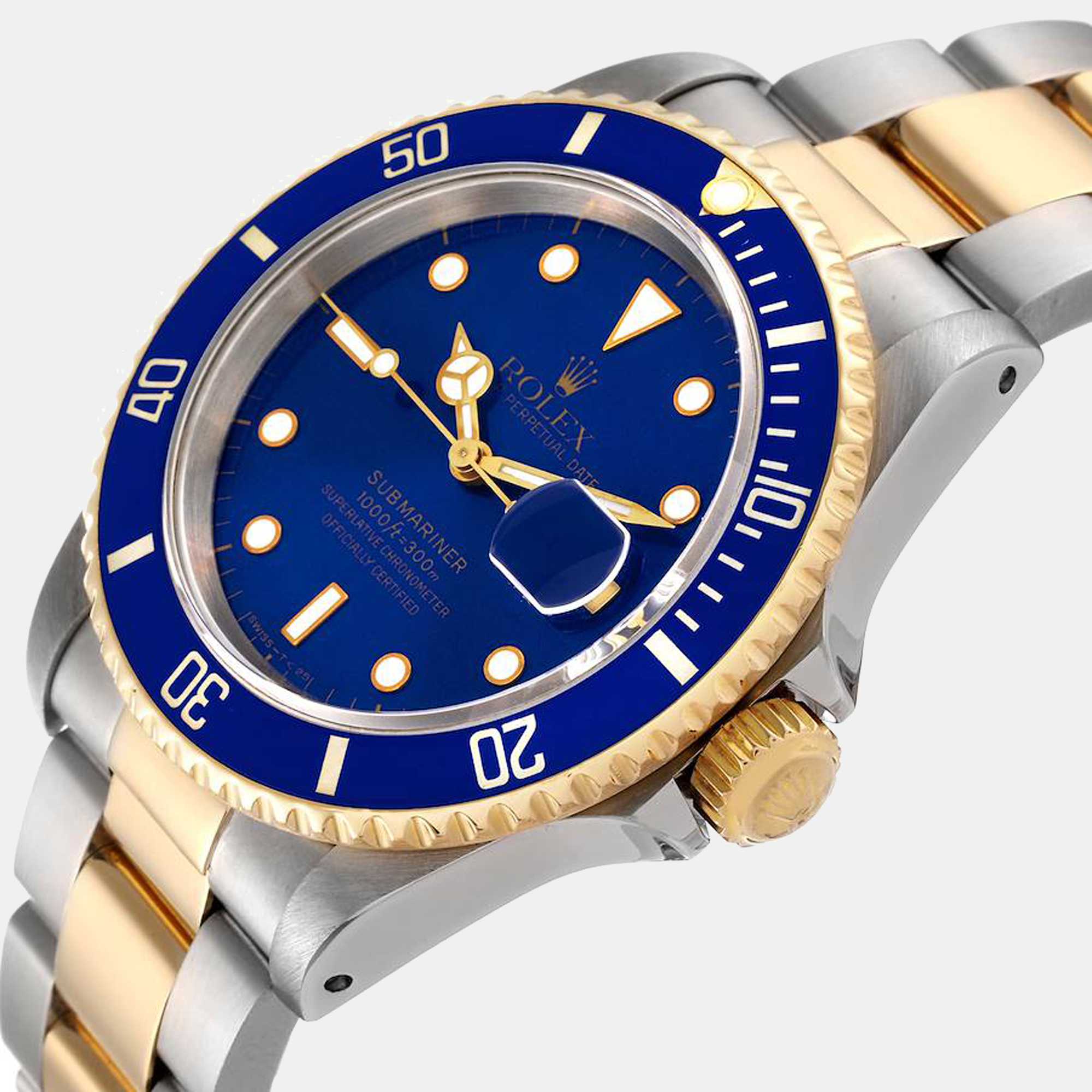 

Rolex Blue 18K Yellow Gold And Stainless Steel Submariner 16613 Men's Wristwatch 40 mm