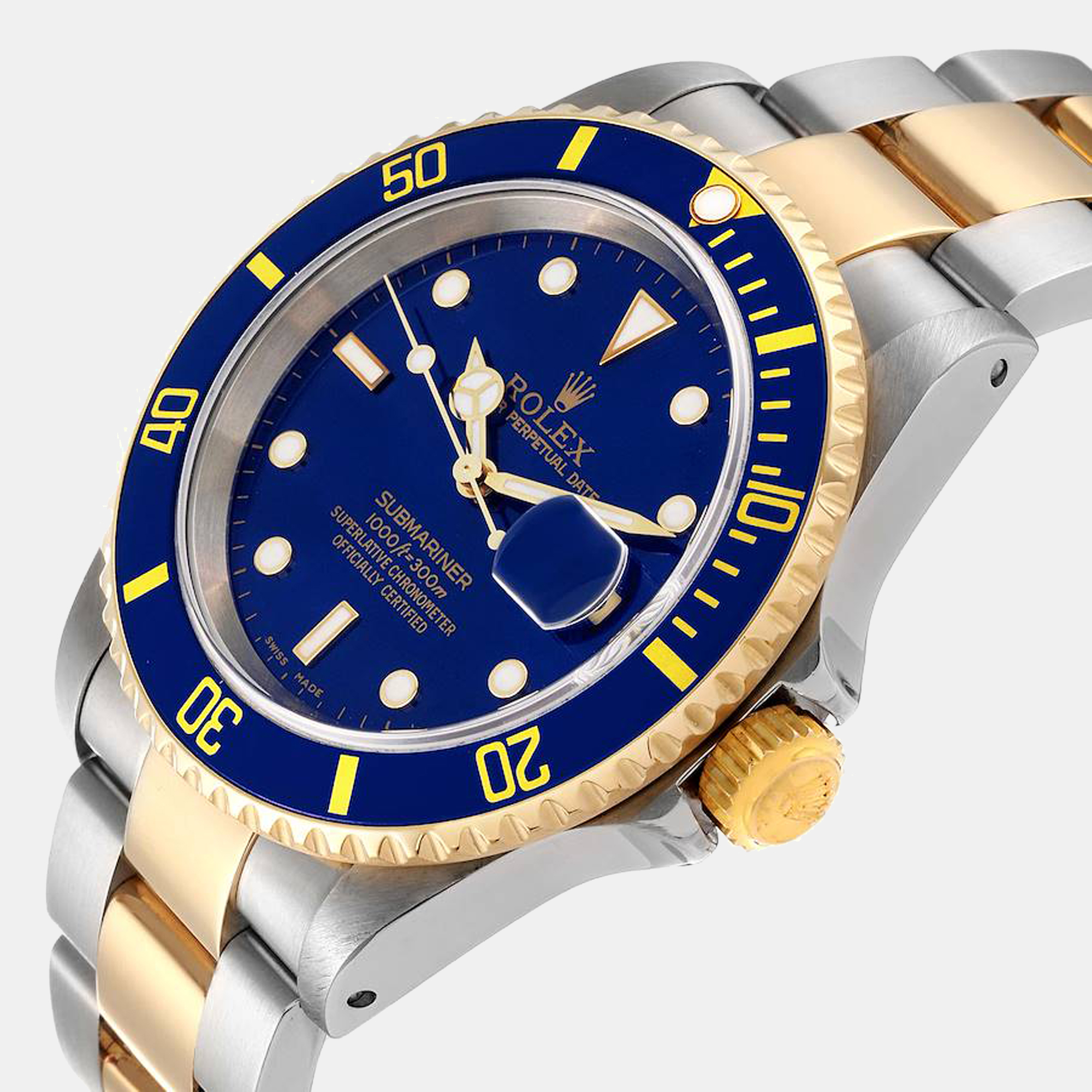 

Rolex Blue 18K Yellow Gold And Stainless Steel Submariner 16613 Men's Wristwatch 40 mm