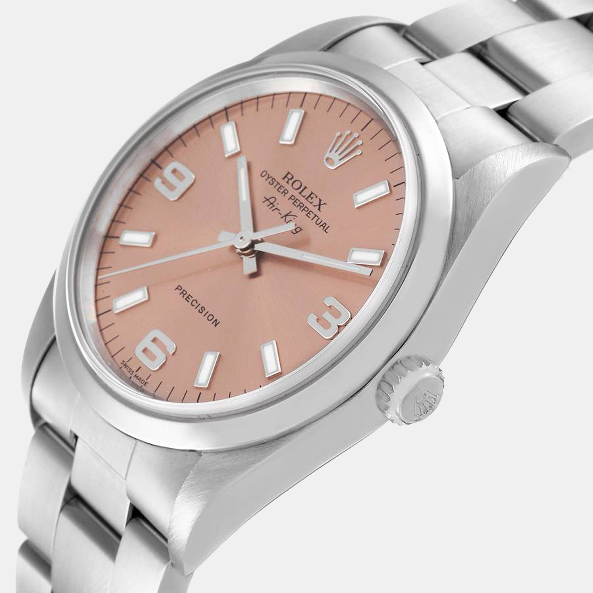 

Rolex Pink Stainless Steel Air-King 14000 Automatic Men's Wristwatch 34 mm