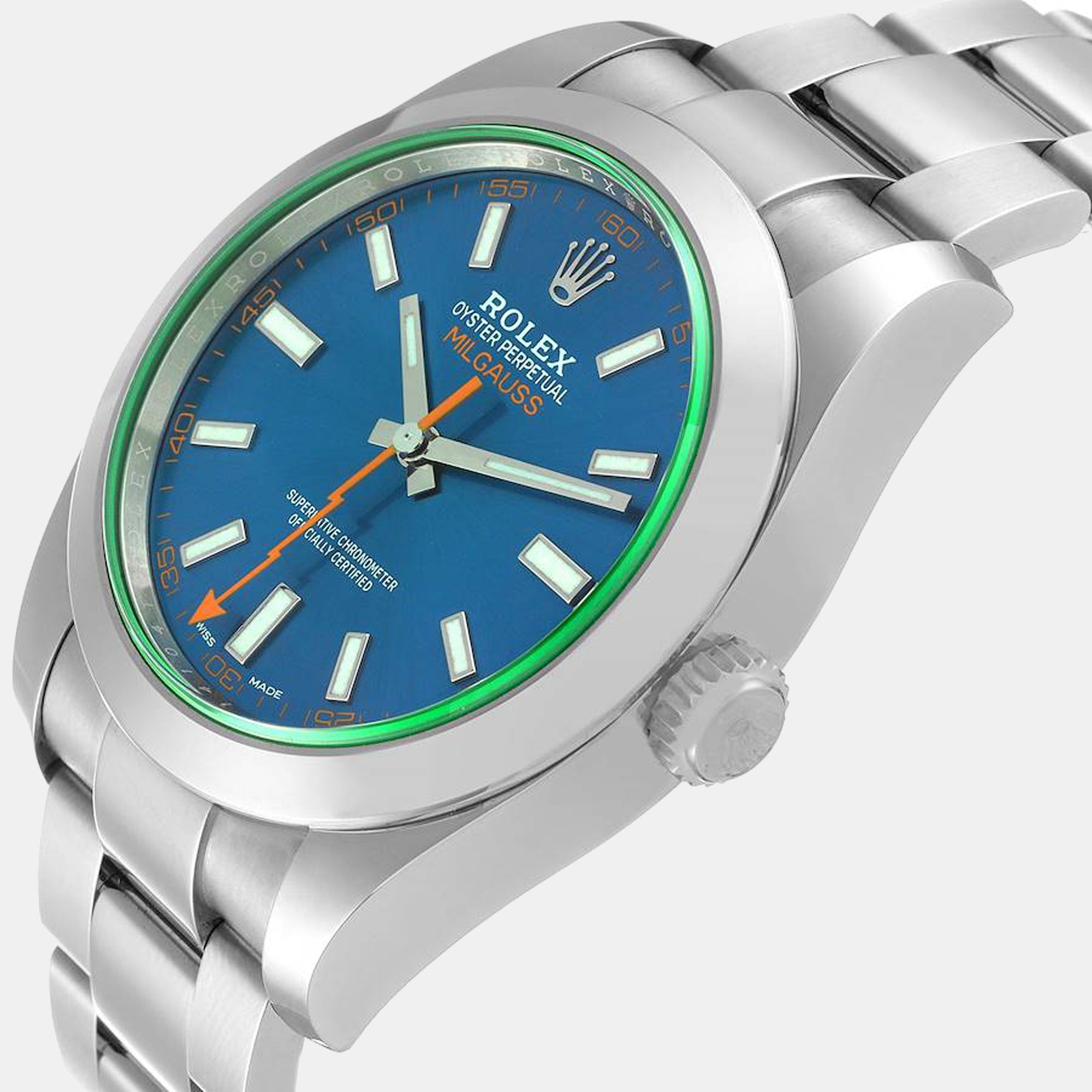 

Rolex Blue Stainless Steel Milgauss 116400GV Men's Wristwatch 40 mm