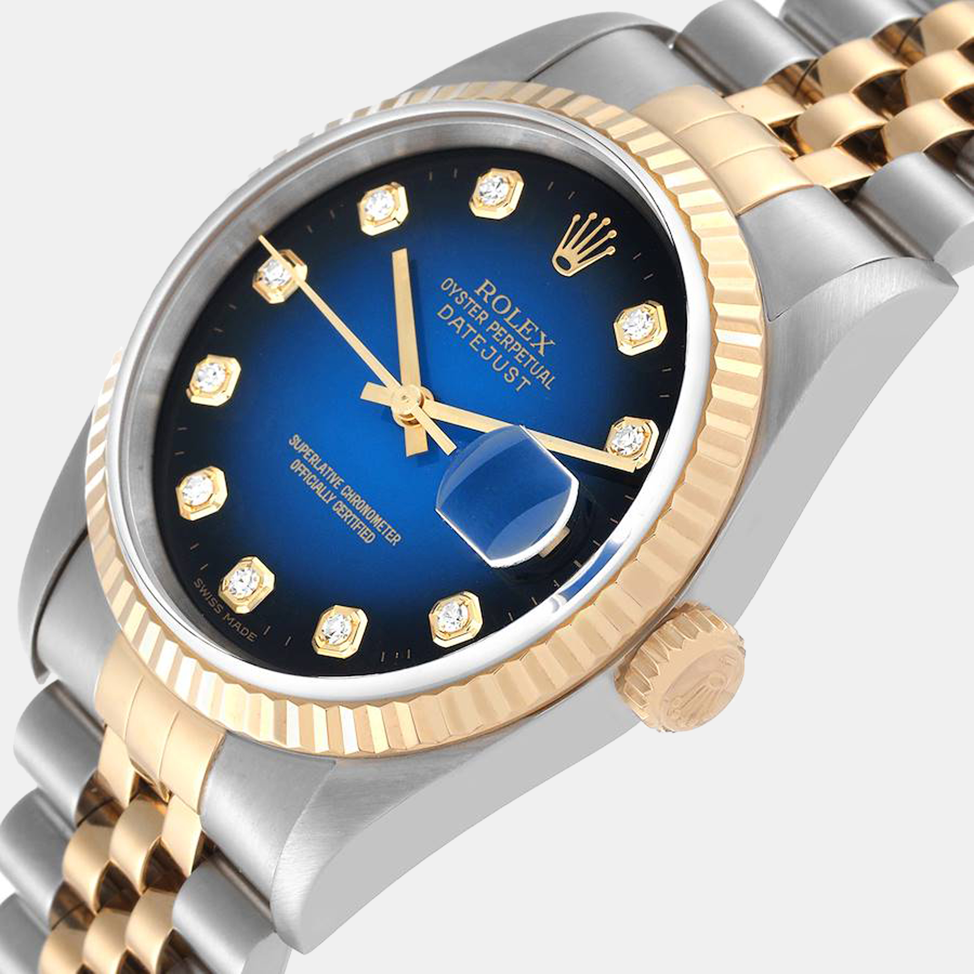 

Rolex Blue Diamonds 18K Yellow Gold And Stainless Steel Datejust 16233 Men's Wristwatch 36 mm
