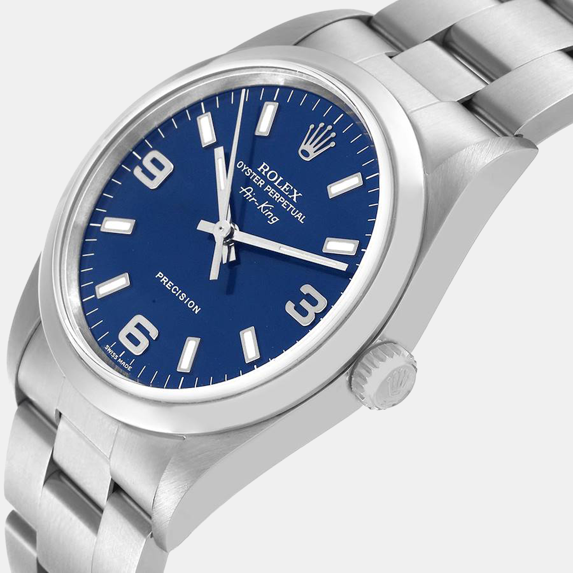 

Rolex Blue Stainless Steel Air-King 14000 Men's Wristwatch 34 mm