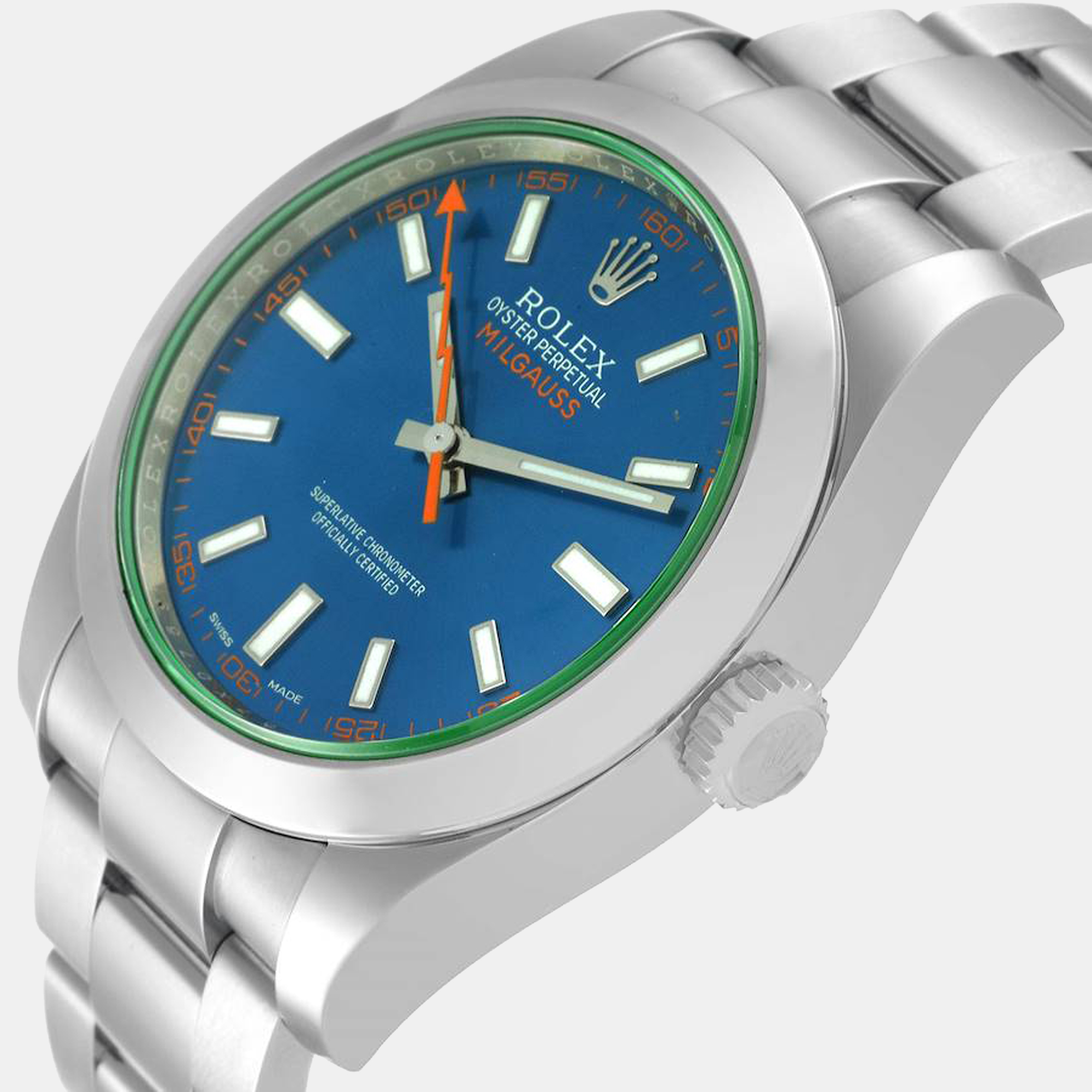 

Rolex Blue Stainless Steel Milgauss 116400GV Men's Wristwatch 40 mm