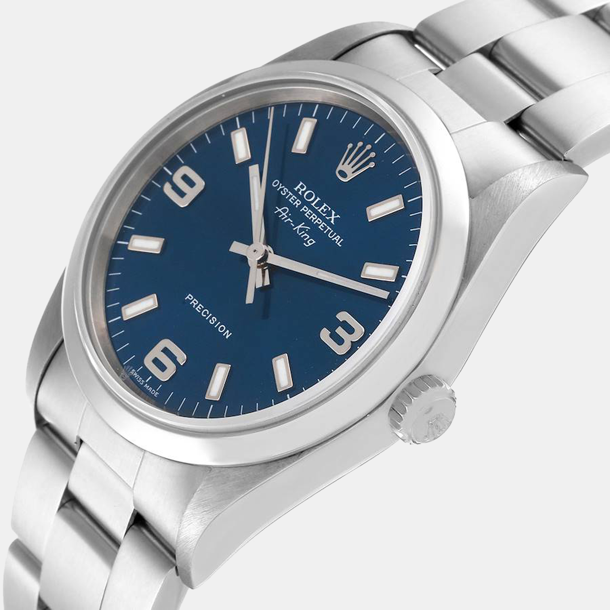 

Rolex Blue Stainless Steel Air-King 14000 Men's Wristwatch 34 mm