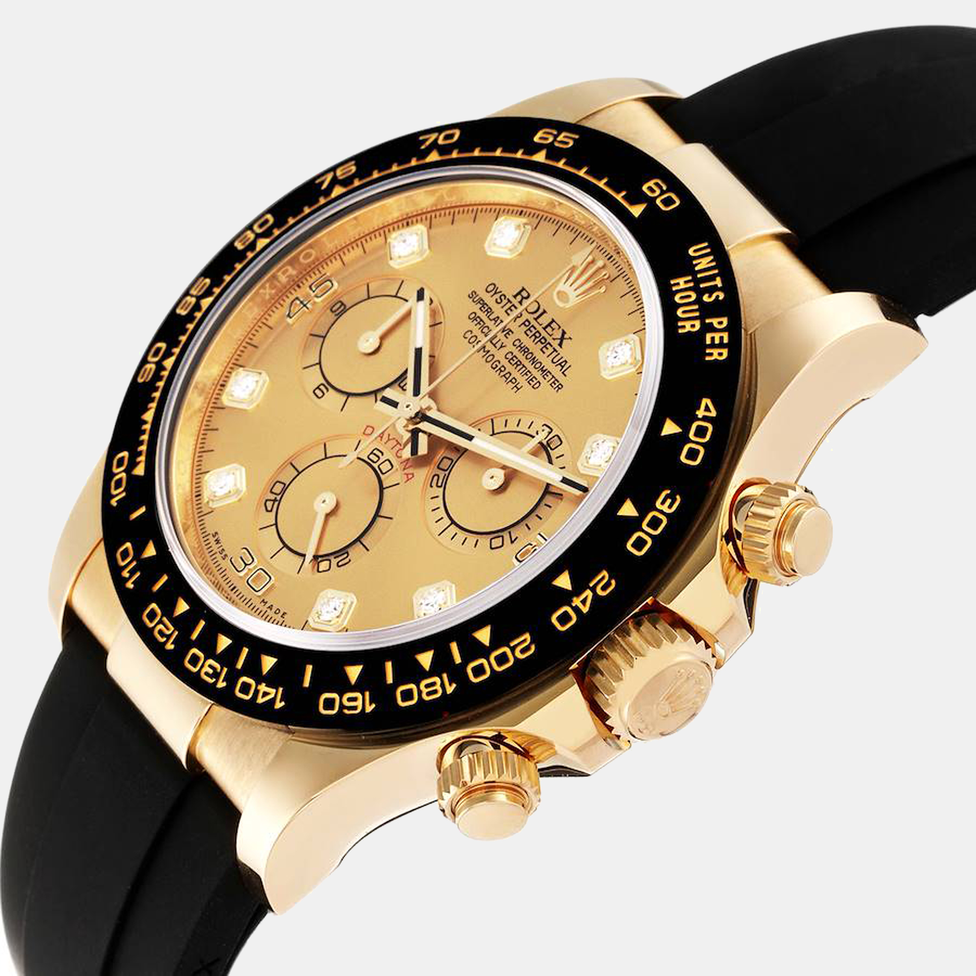 

Rolex Daytona Yellow Gold Ceramic Bezel Rubber Strap Watch 116518