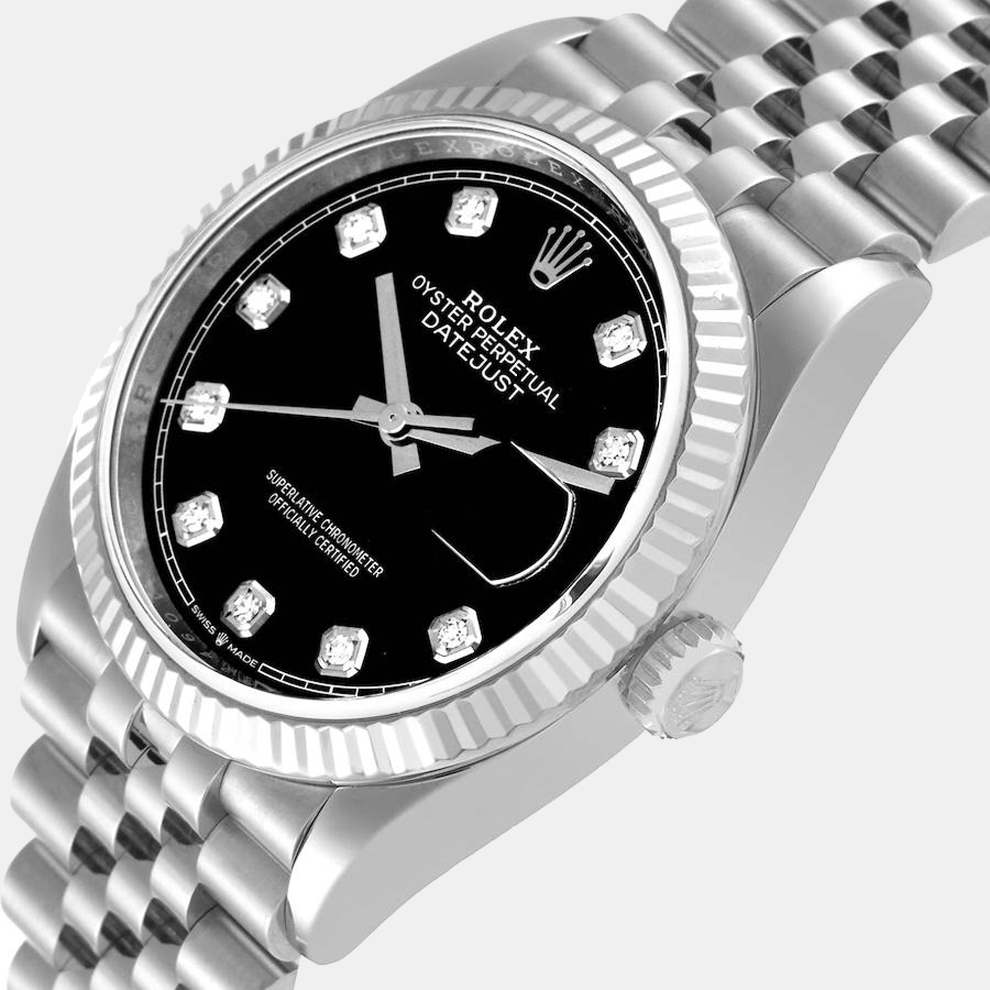 

Rolex Black Diamonds 18K White Gold And Stainless Steel Datejust 126234 Men's Wristwatch 36 mm